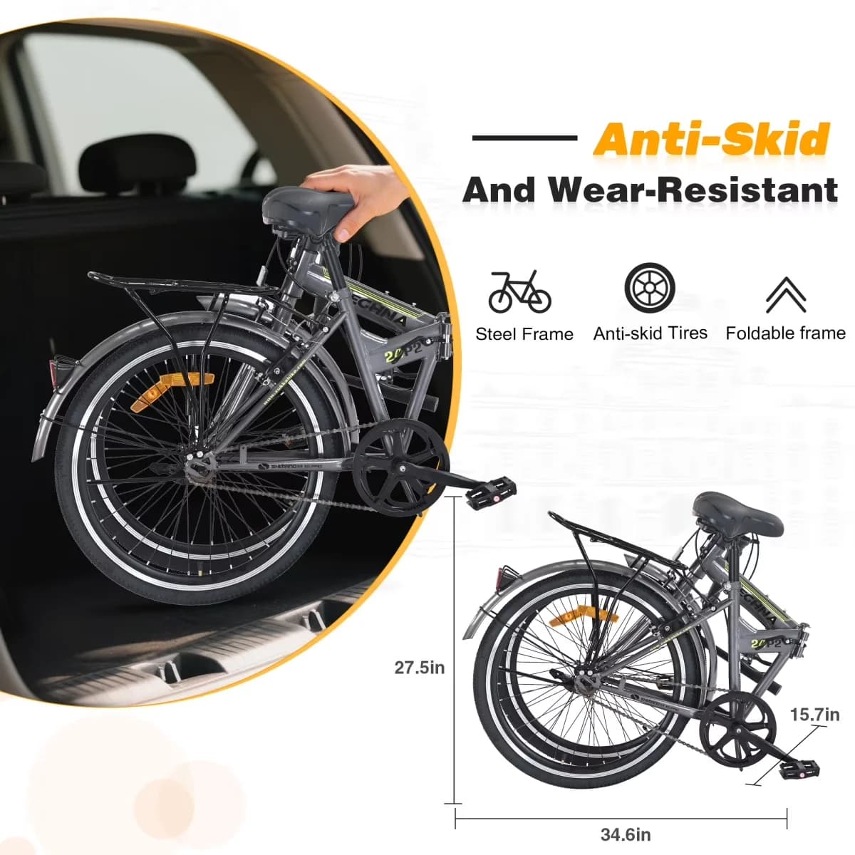 Stylish Road Bike with Foldable, 24 Inch Folding - Silver - Heavy Duty Model 088E65