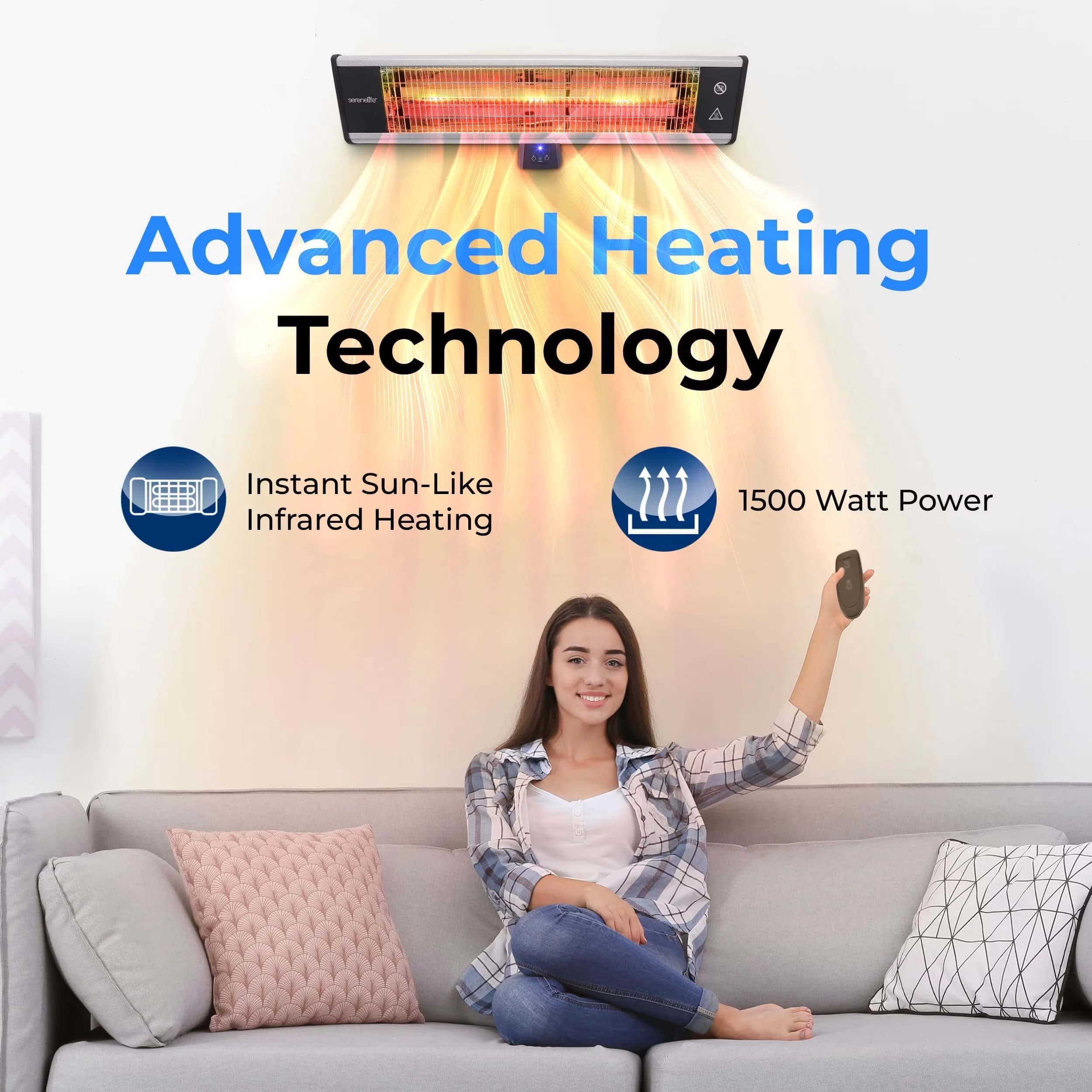 Portable And Electric Space Heater Modern with 1500W, Wall-Mounted, Odorless - Black for Patio, Garage Model 6F700B