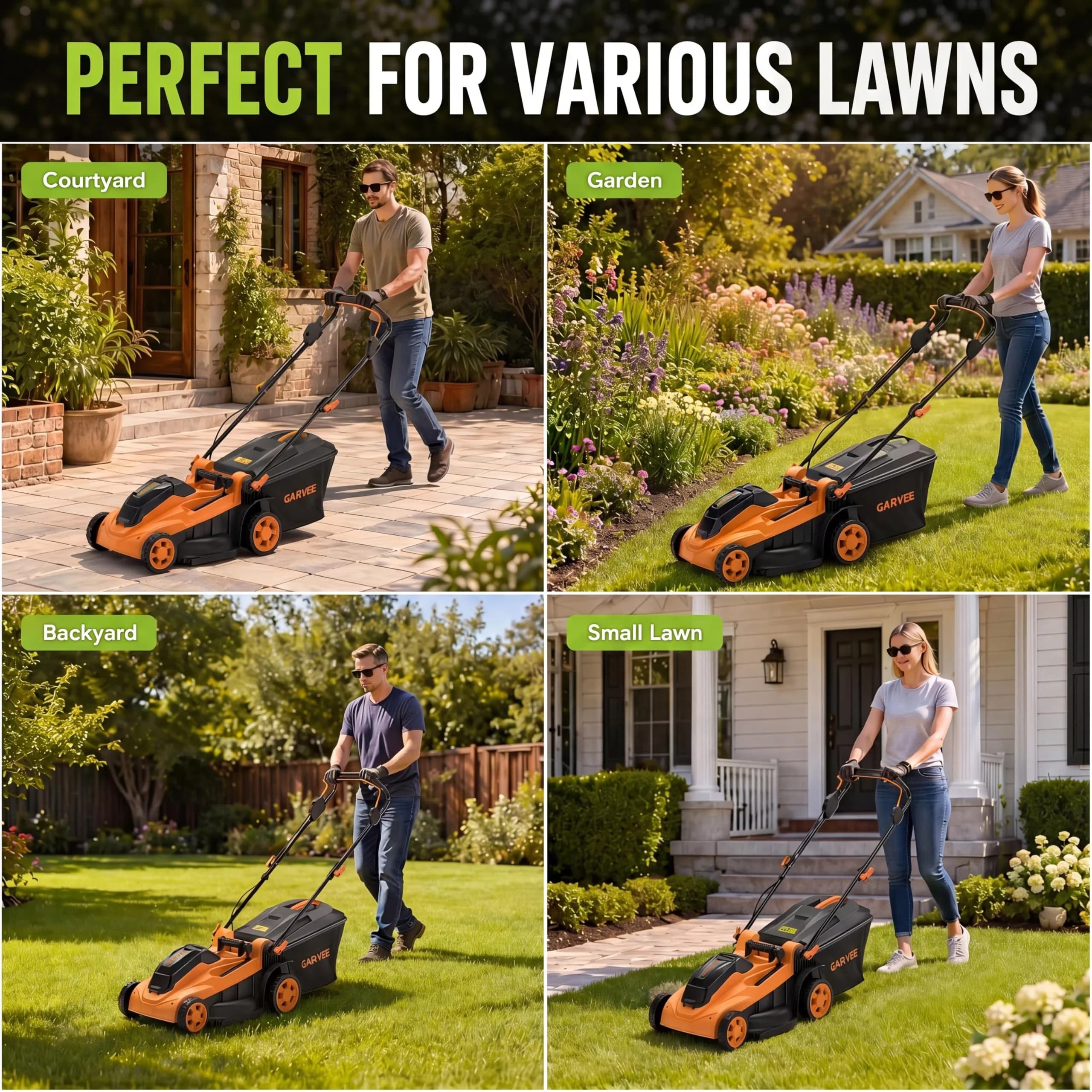 Stylish Push Mower with Battery, 42V, Folding Handle - Orange - Industrial Grade Model 2A4A8F