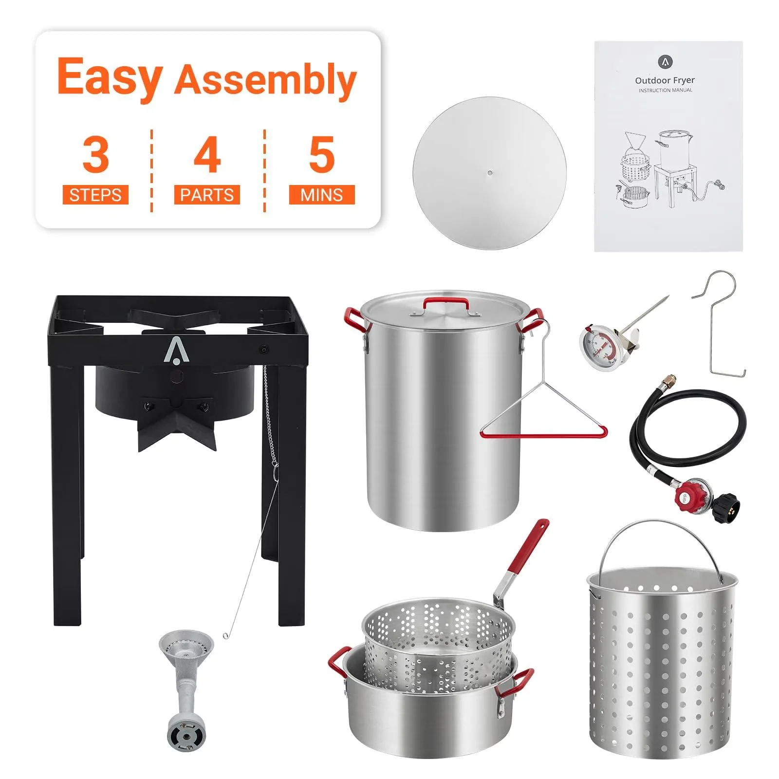 Sleek Outdoor Fryer with 50000 BTU, Aluminum Pots, 50000 BTU Propane Deep Combo Set - Model 66657A