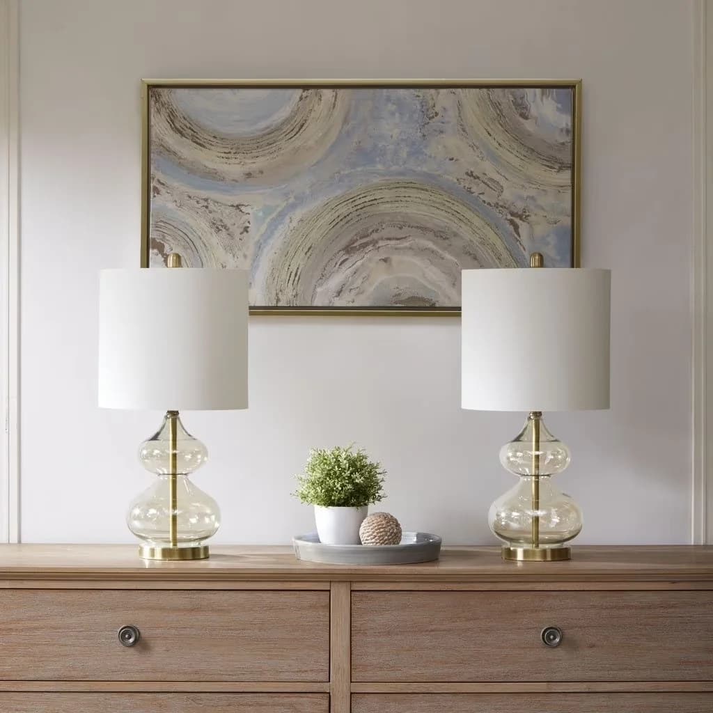 Table Lamp Quality with Incandescent, Contemporary, Set include 2 Table Lamp - Gold Glass Model F78936