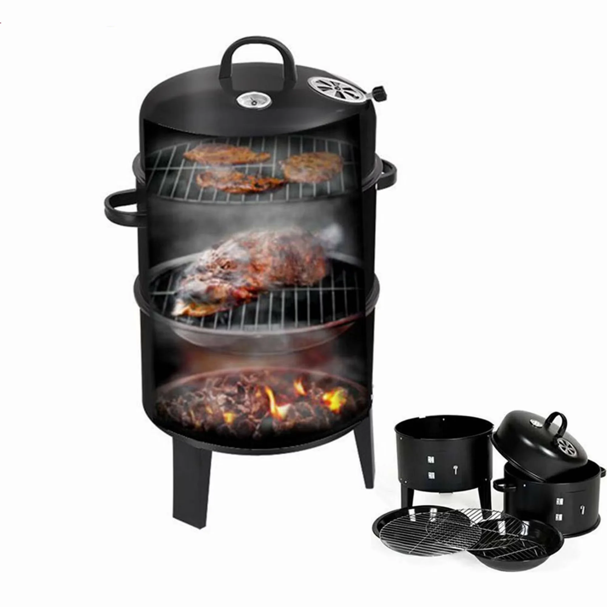 Smoker Sleek with Portable, Charcoal Vertical - Black Cold-Rolled Steel Plate/Enamel Model 88EF83