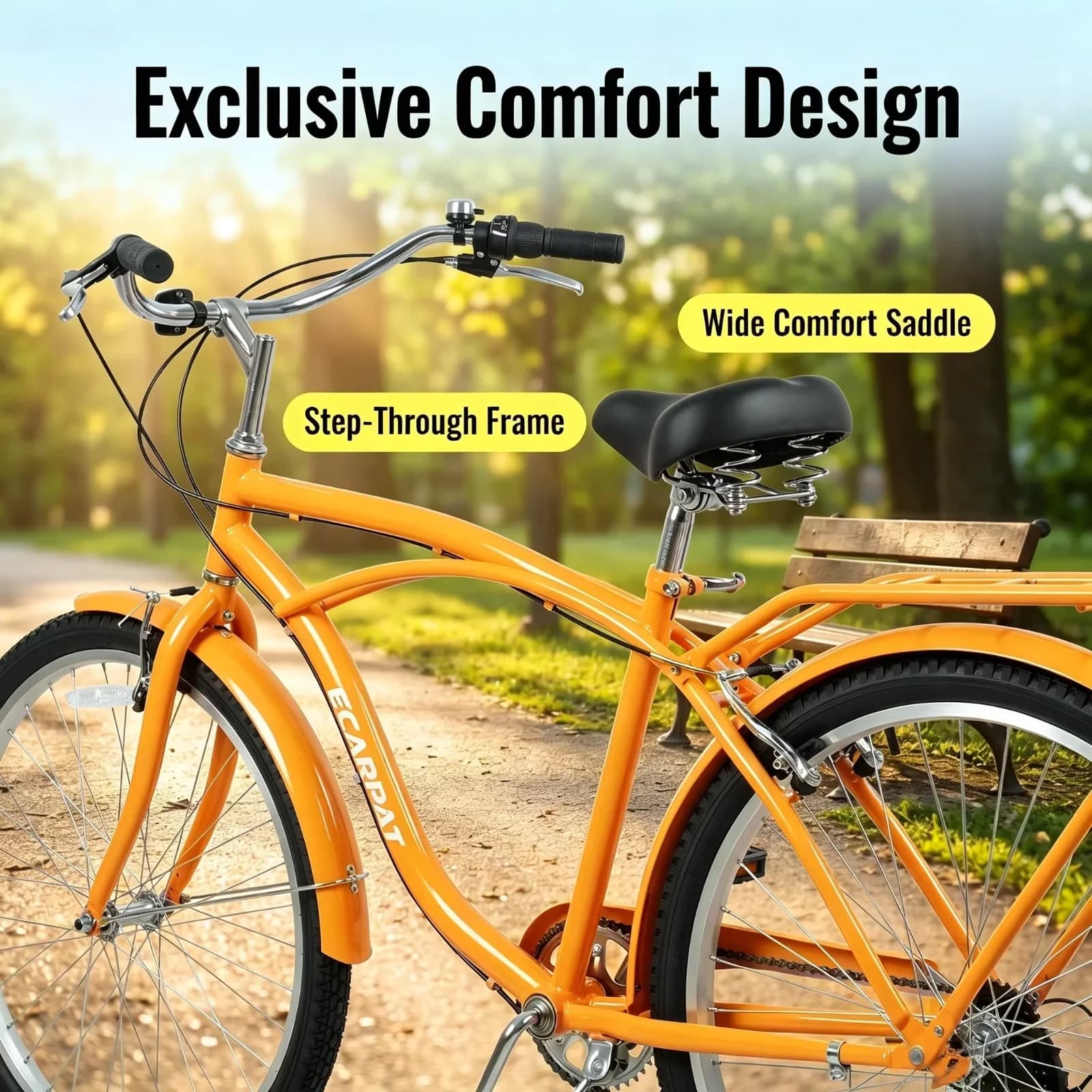 Cruiser Bike Reliable with Adjustable Height, 26 Inch 7-Speed Beach - Gold Model BE1B06