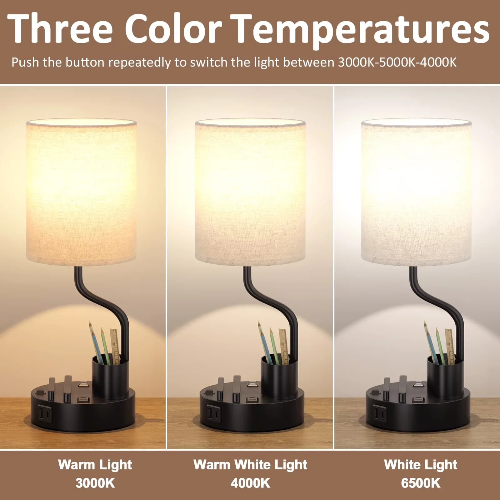 Reliable Lamp Set with LED, Usb Port - Metal Beige, Black for Bedroom, Office Model 70911F