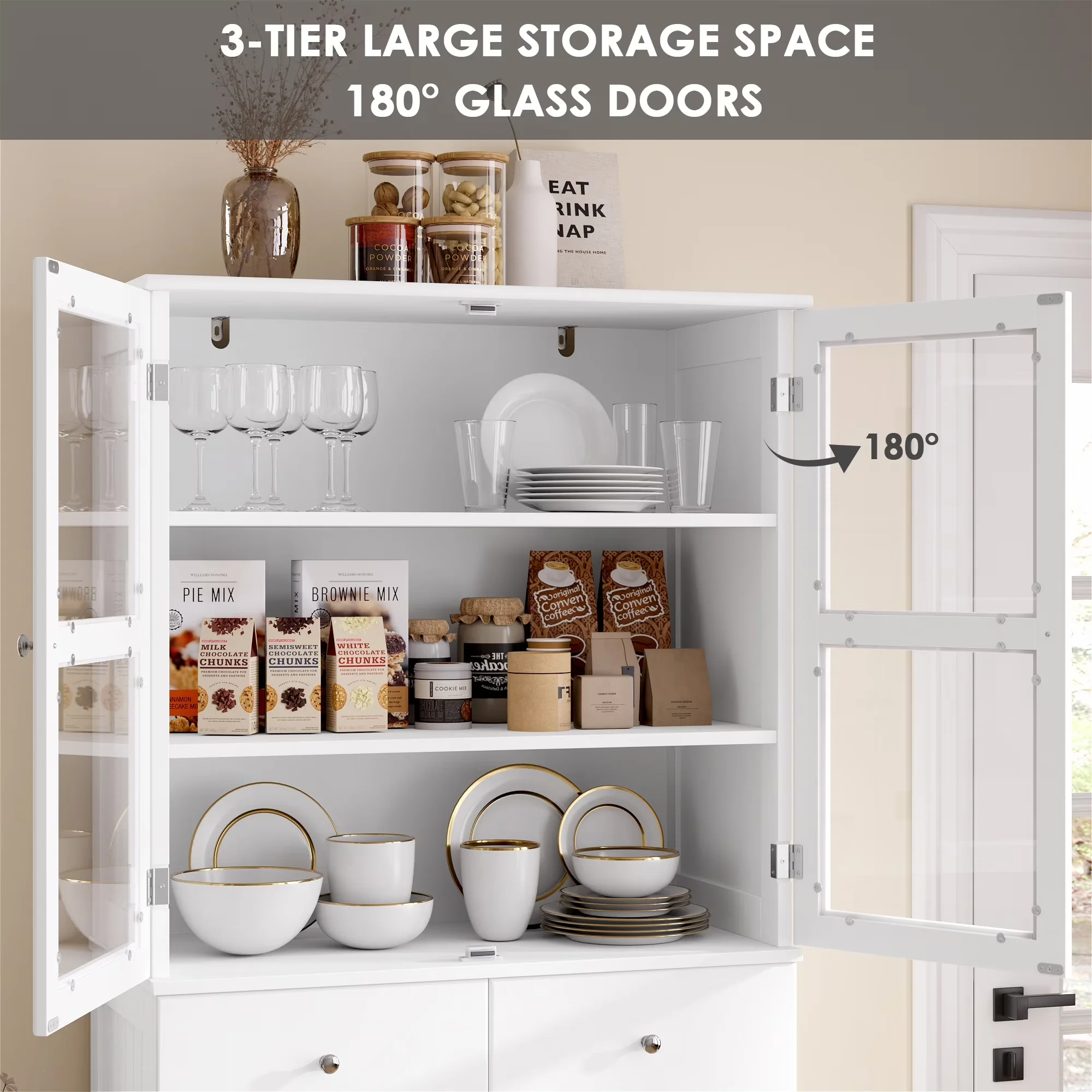 Kitchen Renovation Efficient with Scratch-Resistant, 5-Tier Shelves & 3 Drawers - Wood for Dining Room, Kitchen Model E8F58A