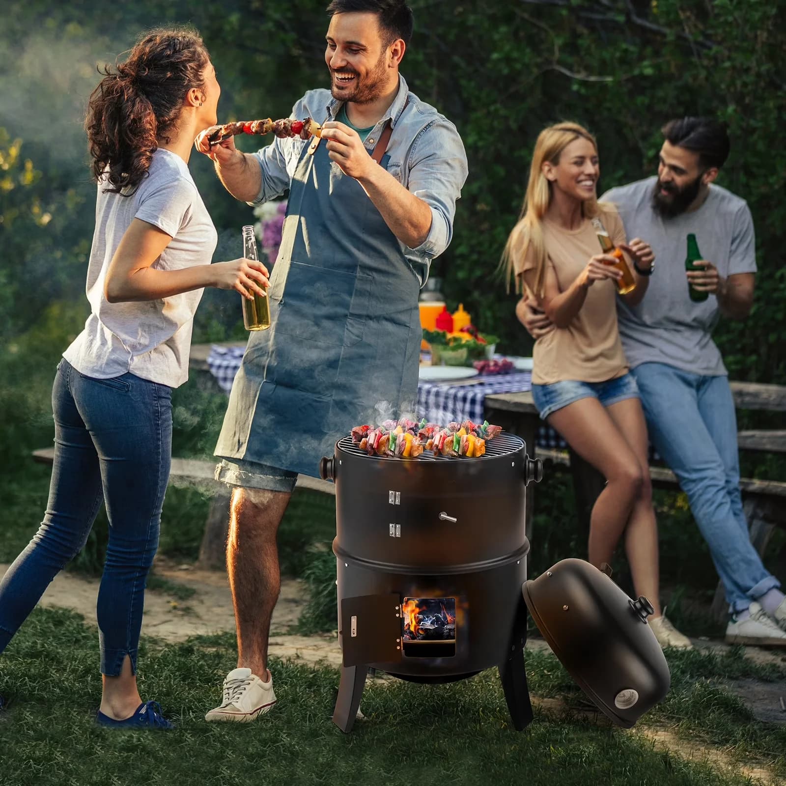 Charcoal Grill Professional with Portable - Black Steel for Camping 3 in Model 6C8452