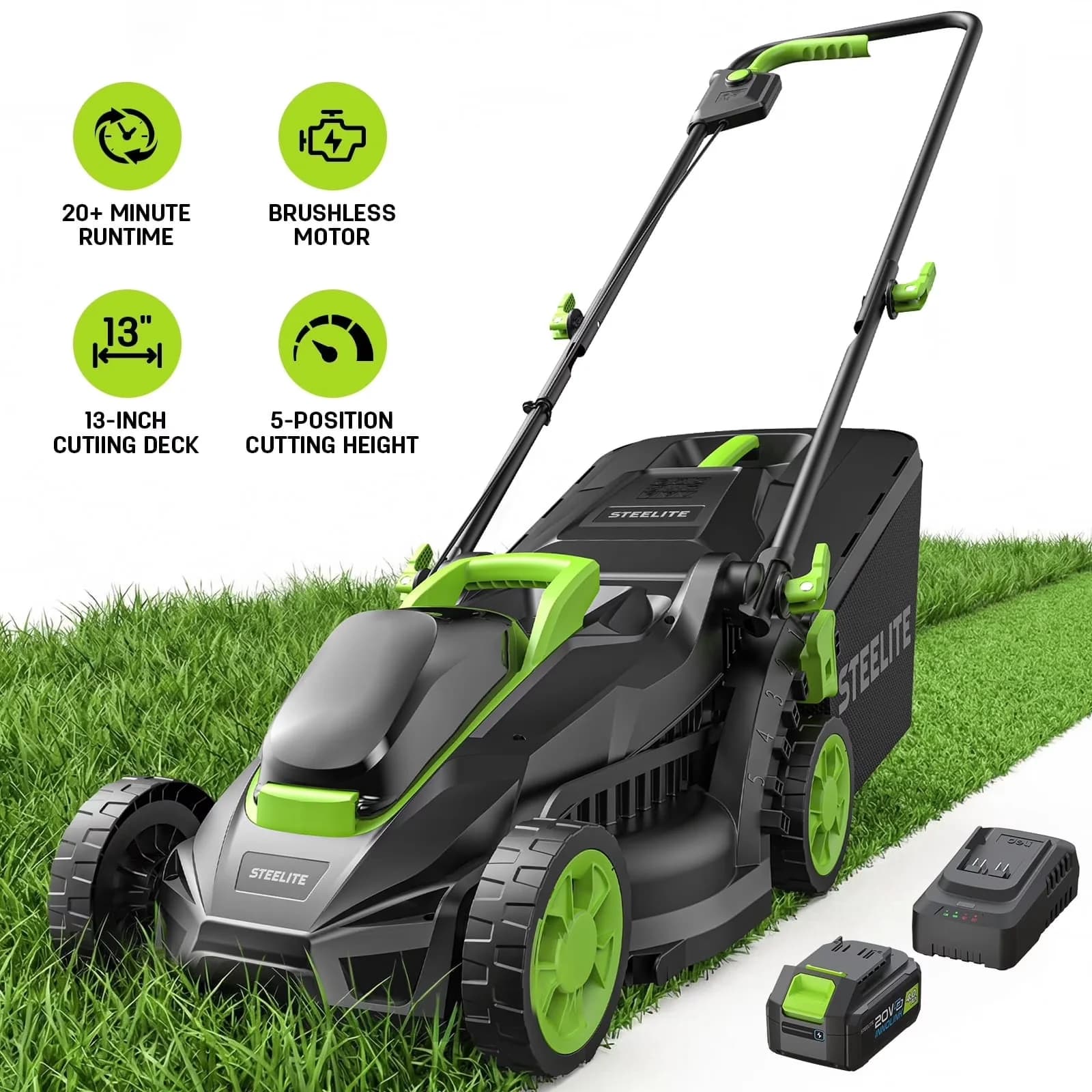 Quality Push Mower with Battery, 21V, Brushless Motor - Green 13 for Everyday Use Model 923A55
