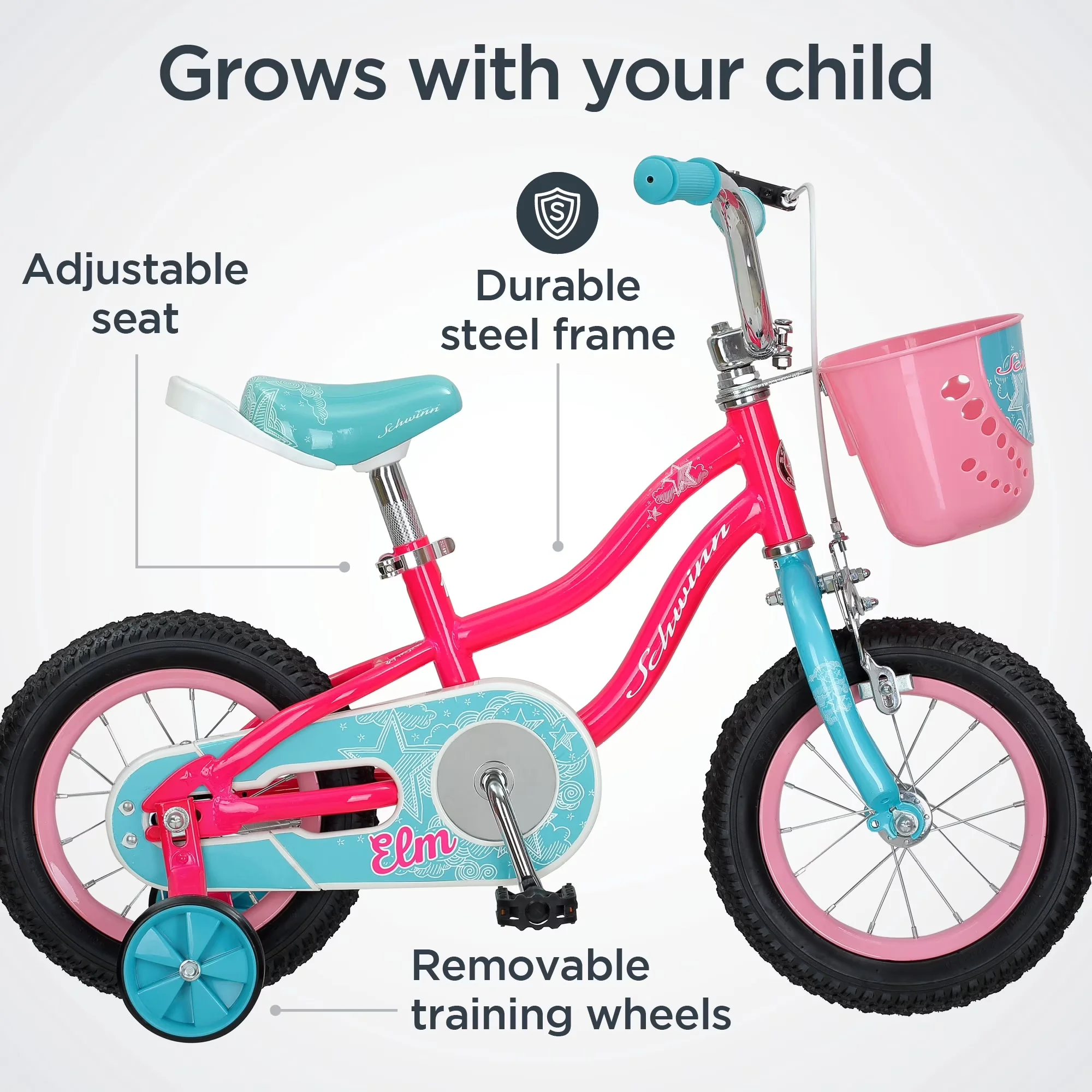 Classic Kids Bike with Adjustable Seat Height, Elm, 12-Inch Wheels - Pink Model CF1FF1