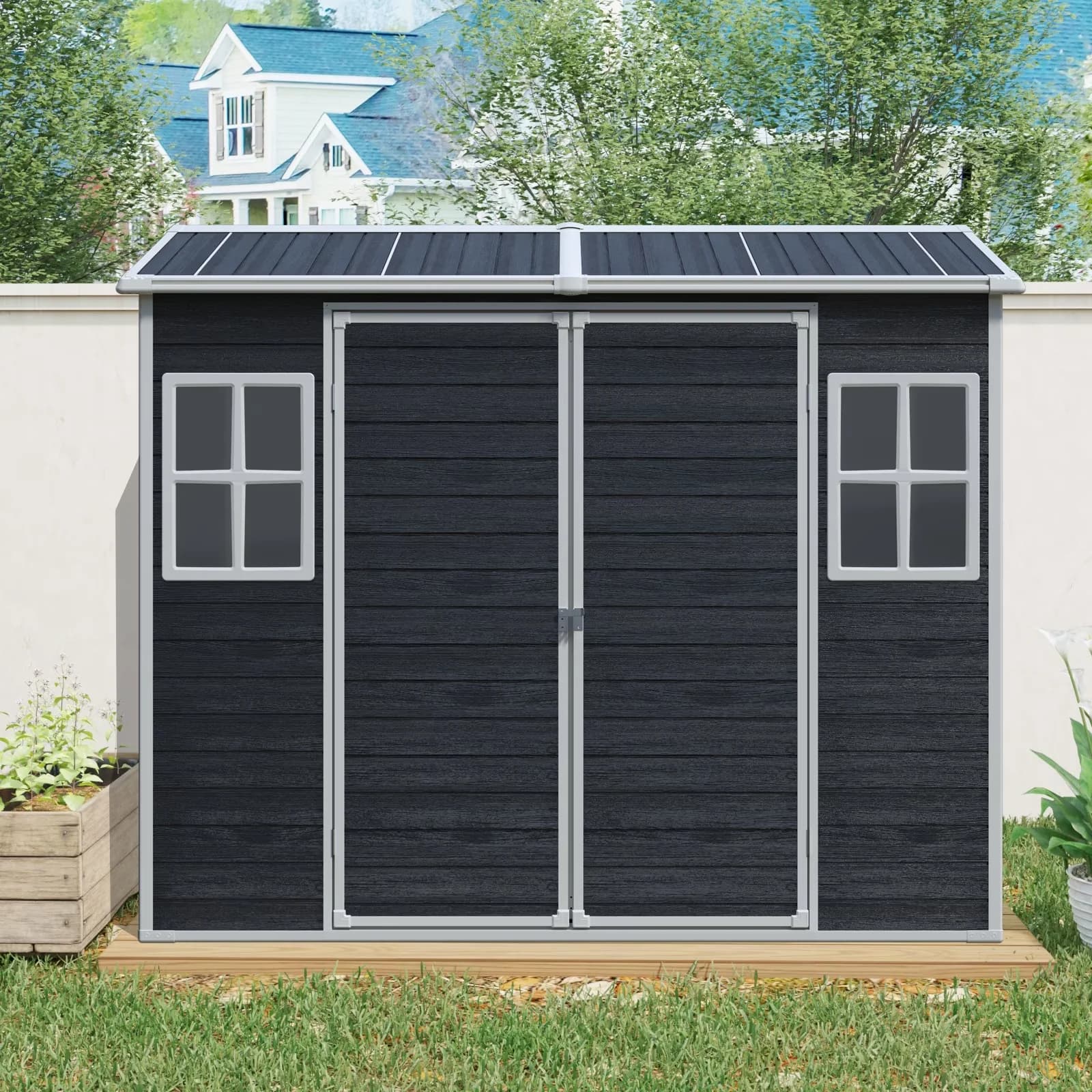 Sleek Shed with Mold Resistant, Uv Resistant, Floor - Polypropylene Black Model 95738E