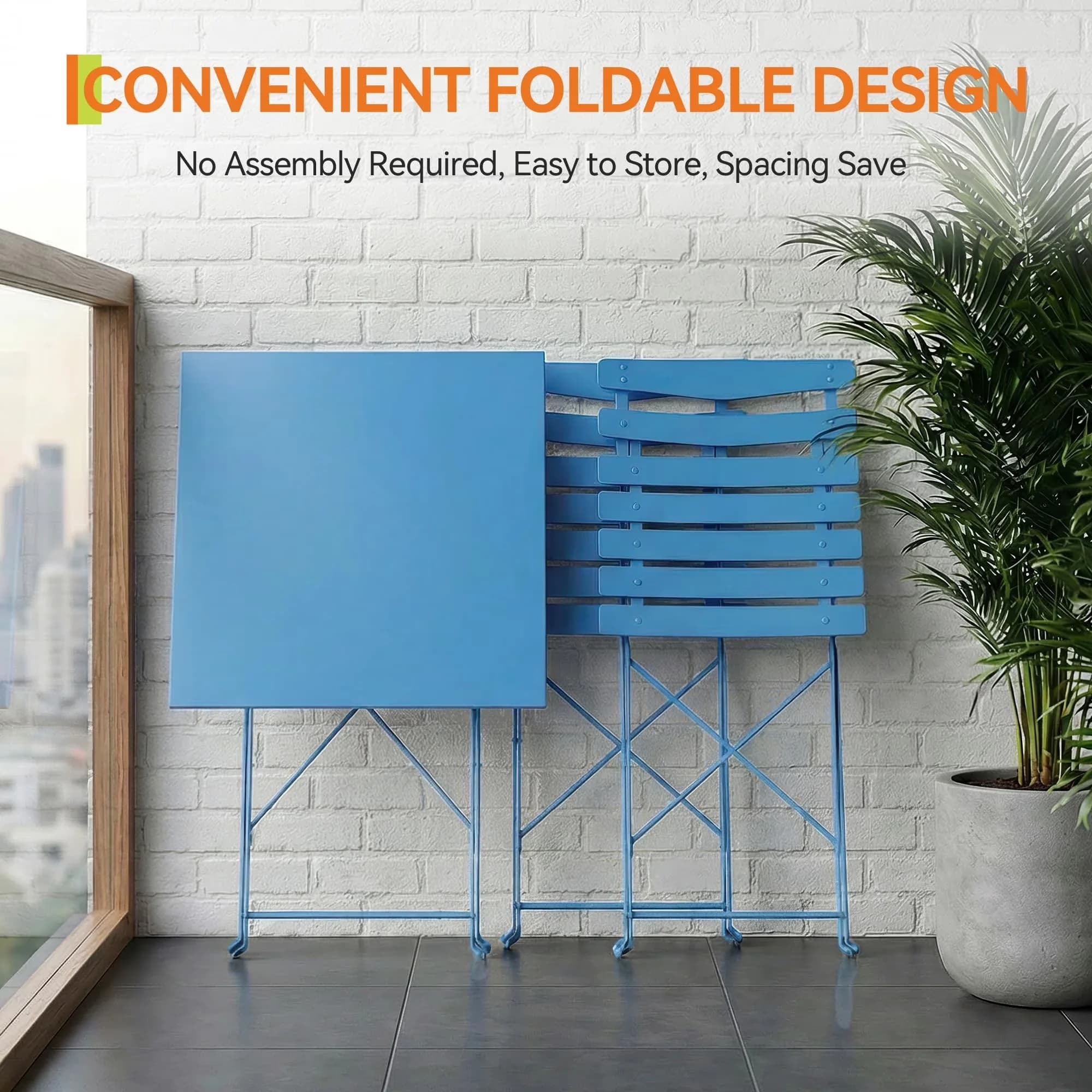 Professional Patio Dining Set with Uv Resistant, Water-Resistant - Powder-Coated Materials Blue for Garden Model E0C79B