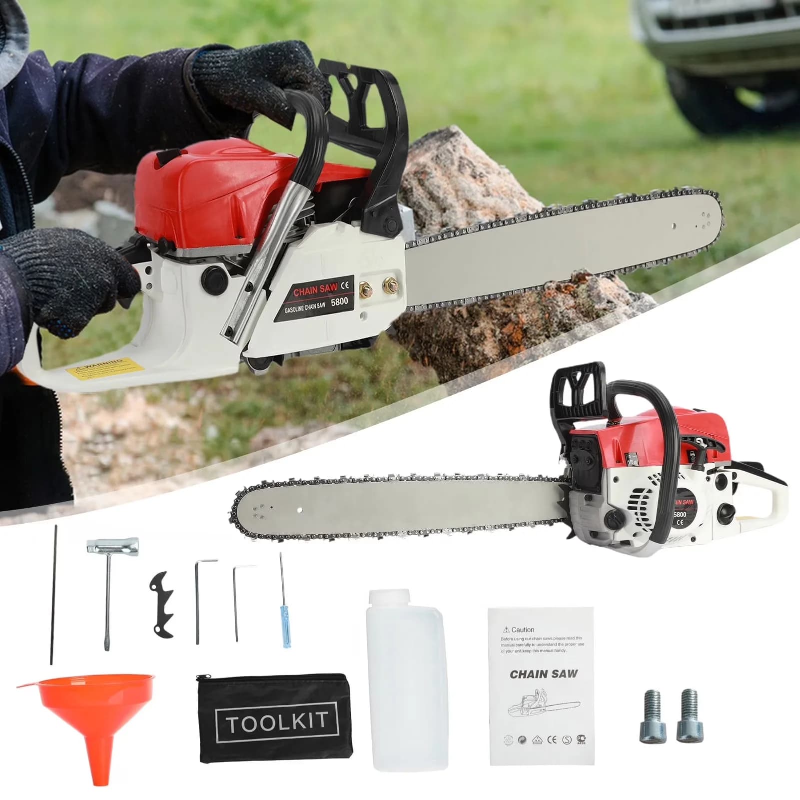 Professional Pole Saw with Automatic Chain Oiler - Red 58CC for Daily Use Model 6DFE38