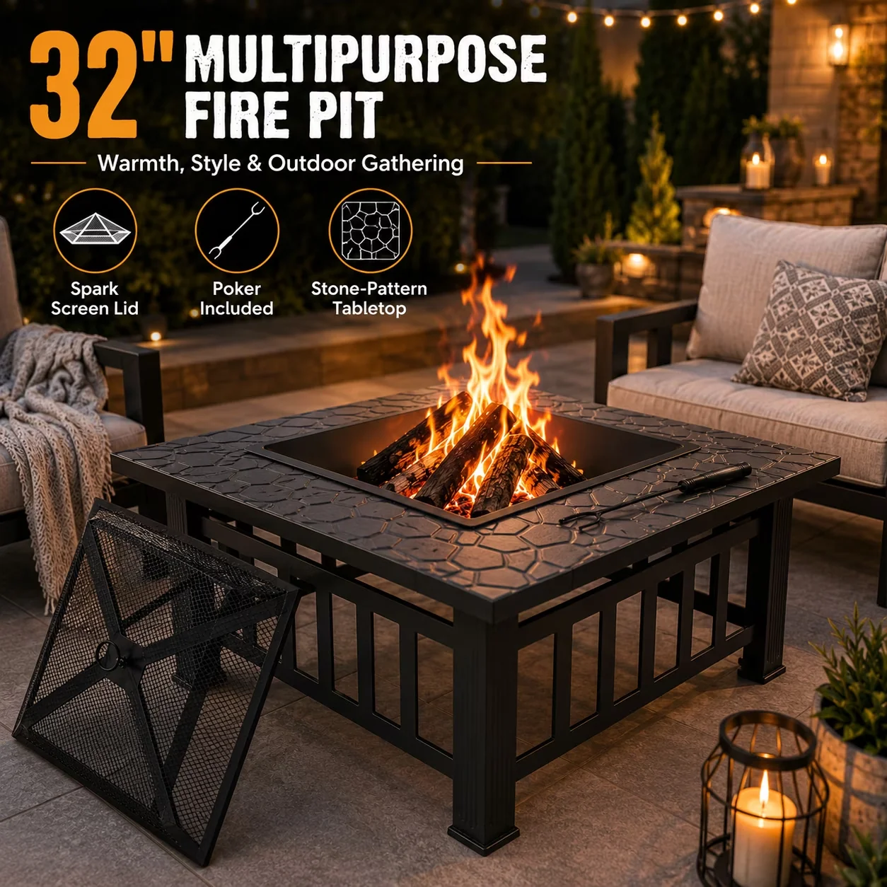 Efficient Outdoor Heating with Weatherproof, Fire Pit Table - Steel for Camping Model 28BB12