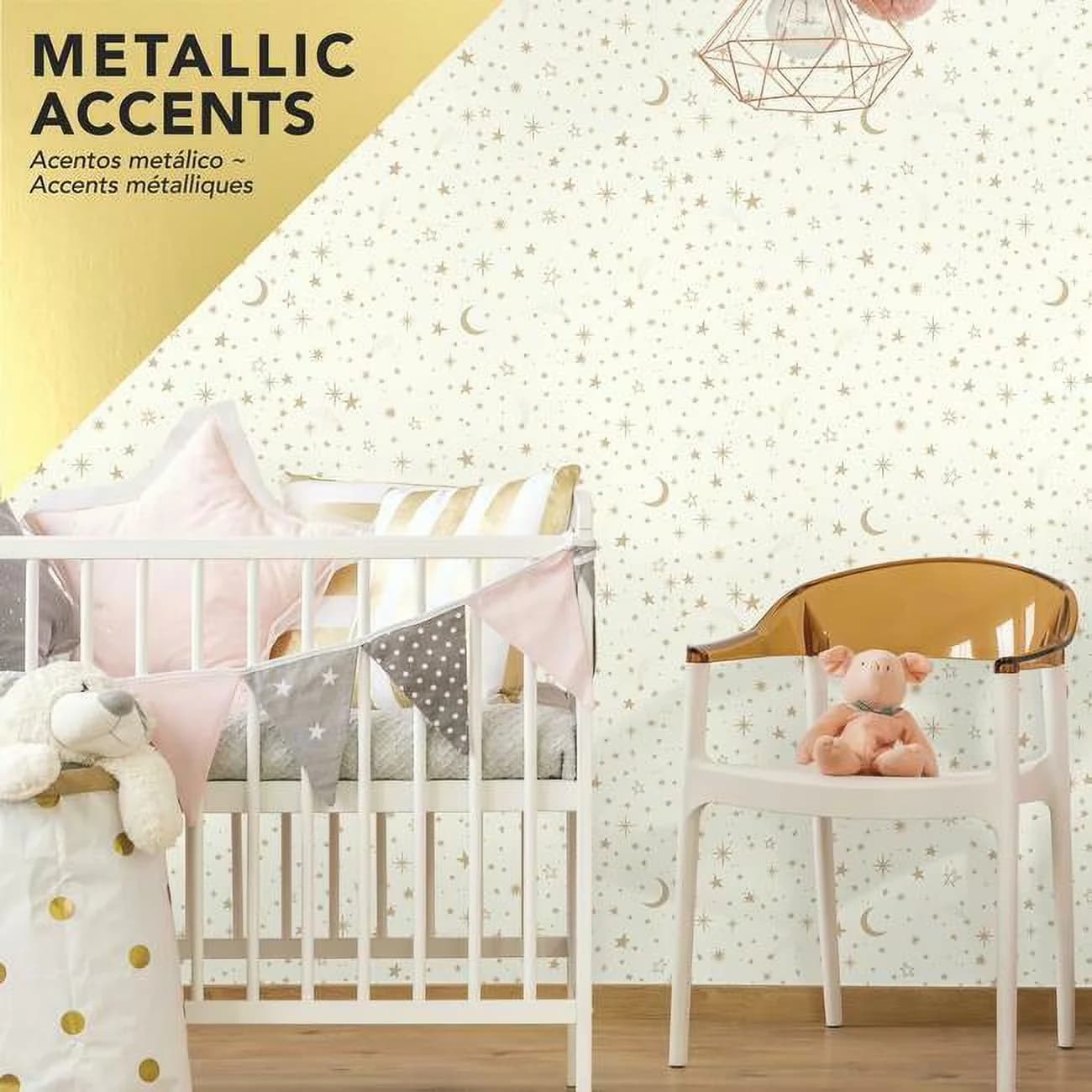 Innovative Wallpaper with Removable, Twinkle Little Star Gold Peel and Stick - Vinyl Gold Model B2722F