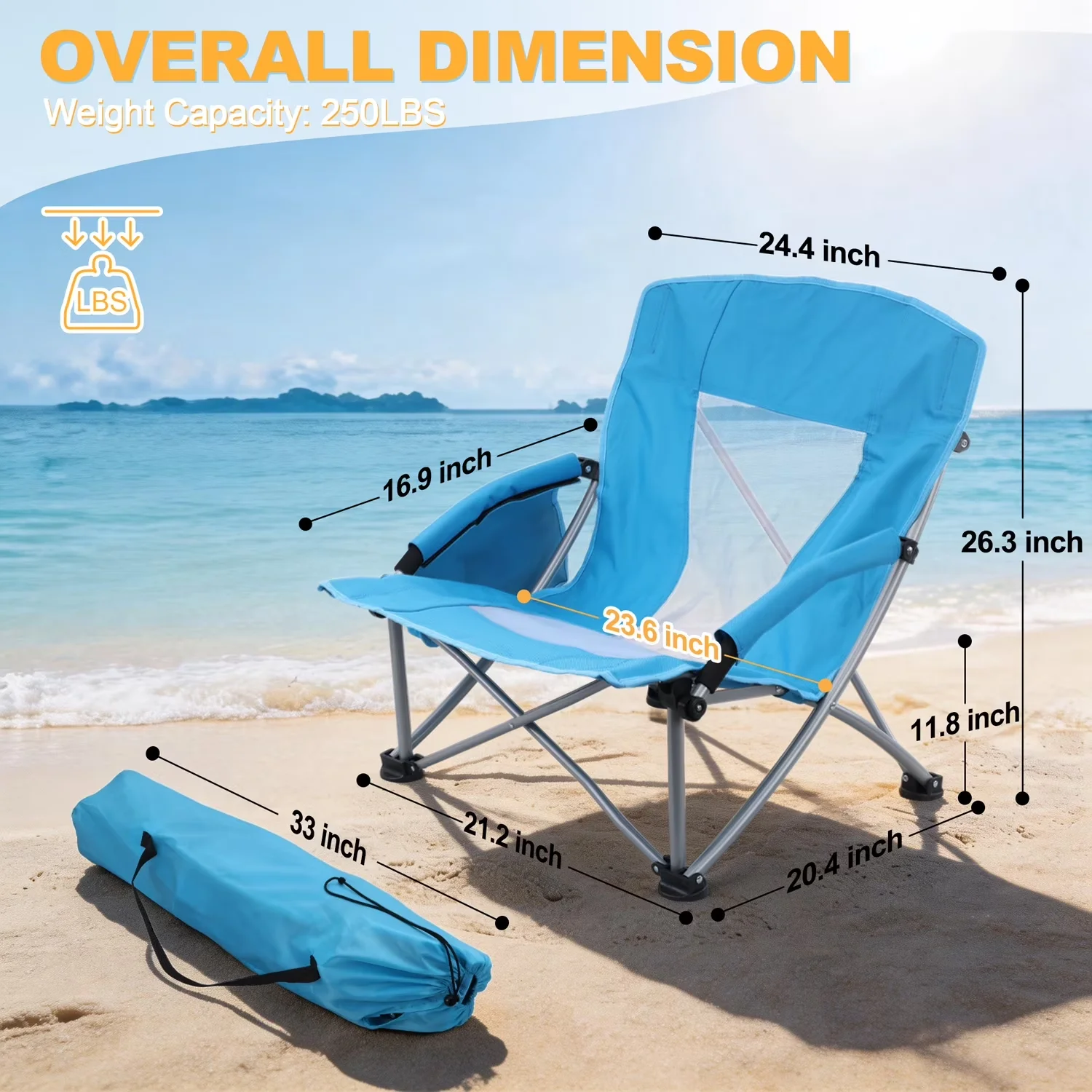 Efficient Beach Chair with Folding, Weather-Resistant - Blue for Camping, Picnic Model 4D371C
