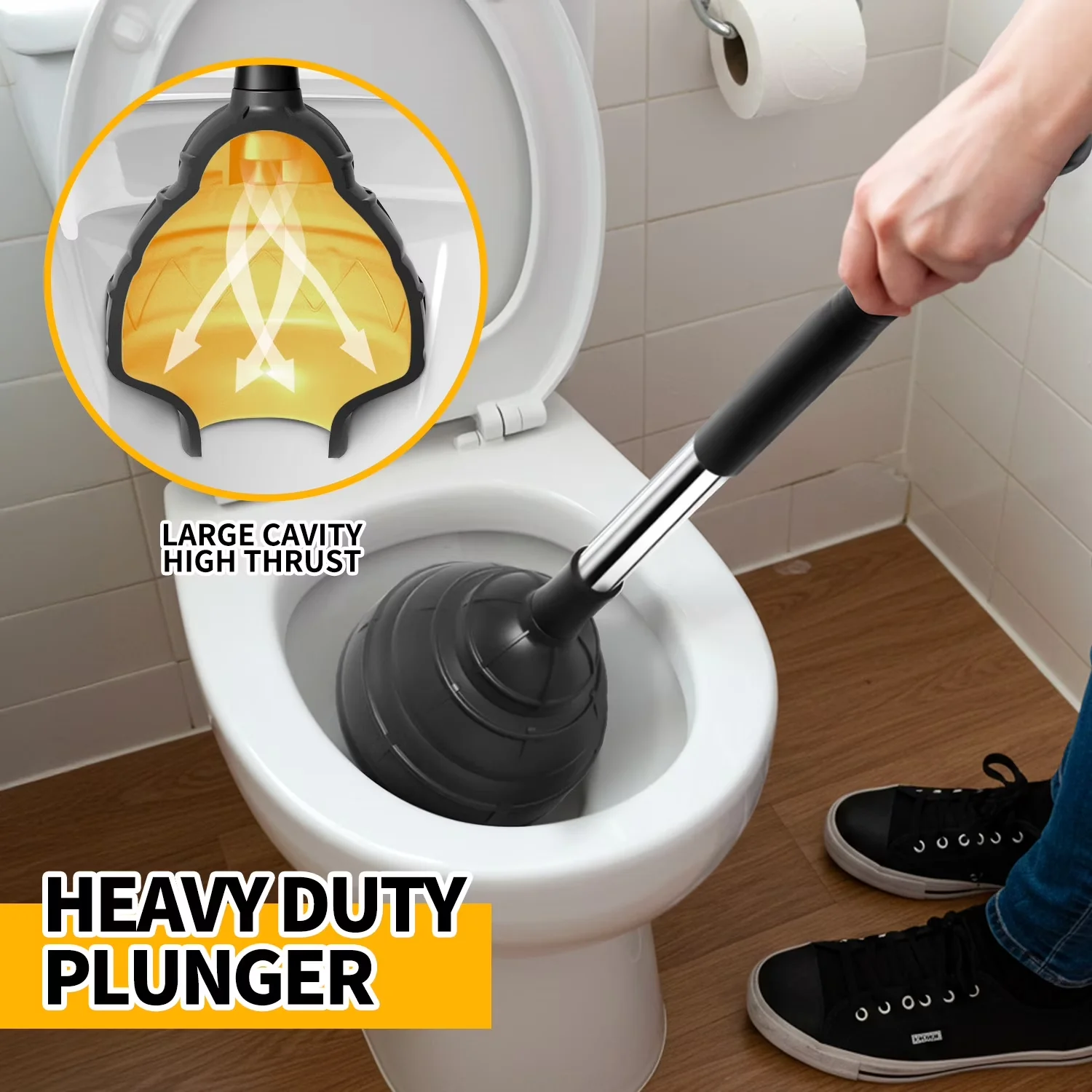 Stylish Plumbing with Heavy Duty, Plungers, Heavy Duty Toilet Plunger - Black for Bathroom, Home Model DF691B