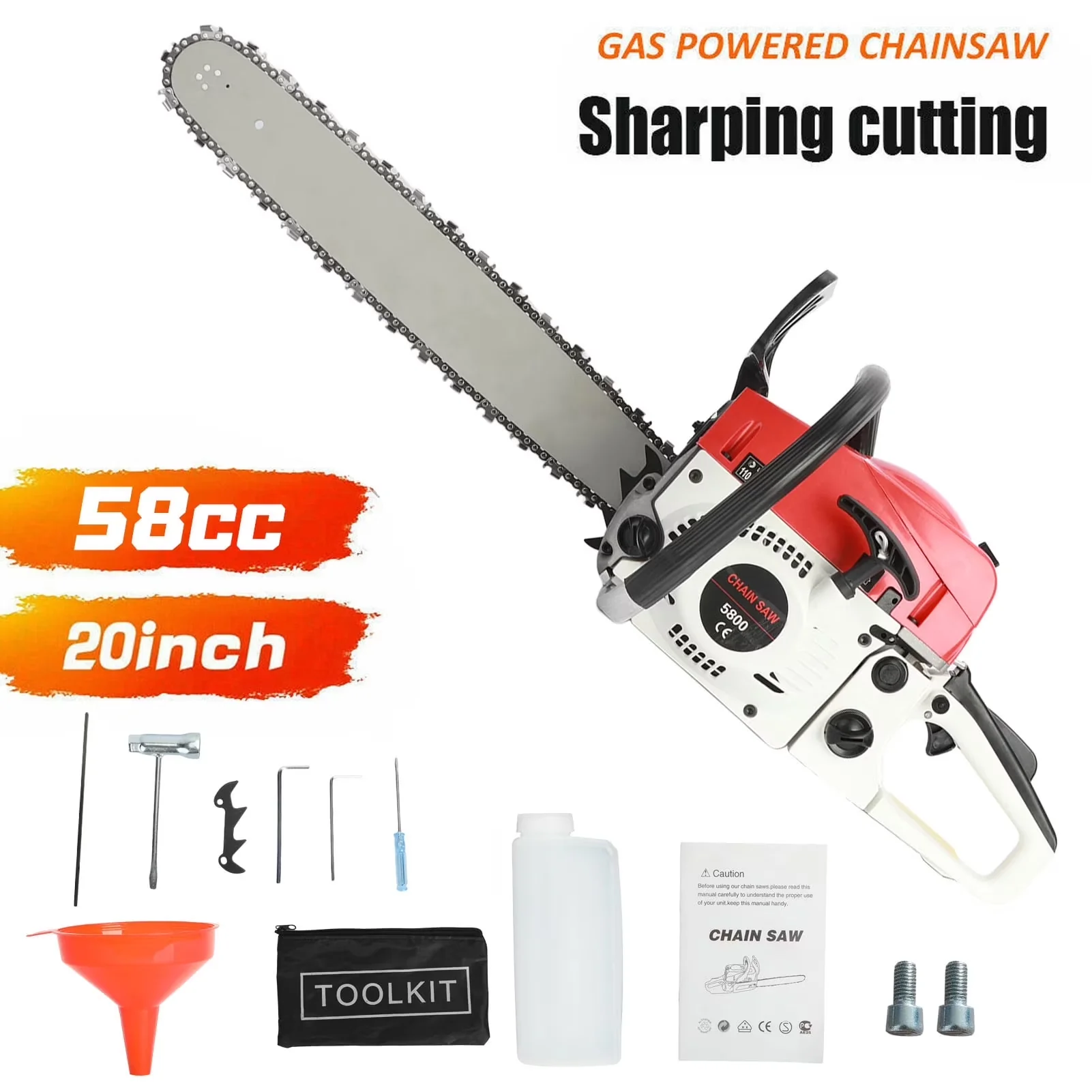 Professional Pole Saw with Automatic Chain Oiler - Red 58CC for Daily Use Model 6DFE38