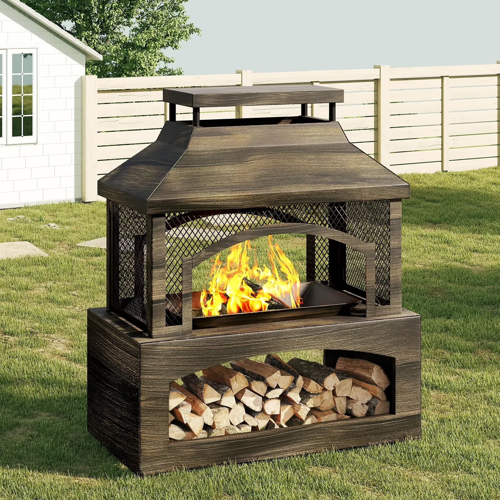 Essential Outdoor Heating with Portable, Adjustable Flame, Fire Pits - Steel Brown for Outdoor, Patio Model 29C872