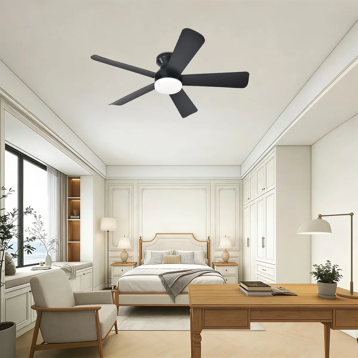 Ceiling Fan Premium with LED, Dimmable, Modern - Black for Bedroom, Indoor Model 44222A