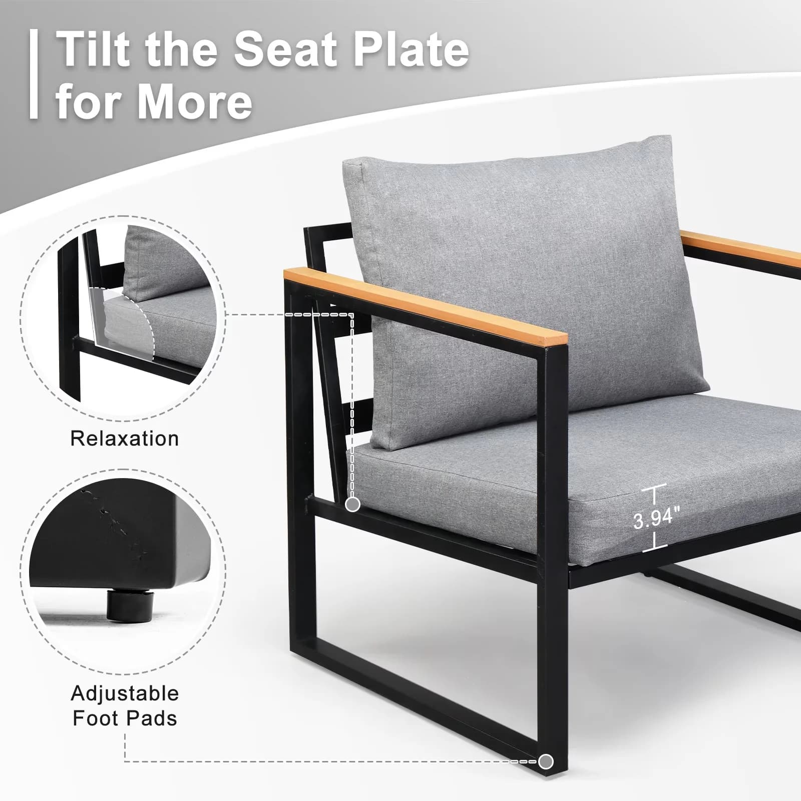 Modern Patio Conversation Set with Weatherproof, All Weather Backyard Sectional Sofa - Gray Iron Model 1CEDB0