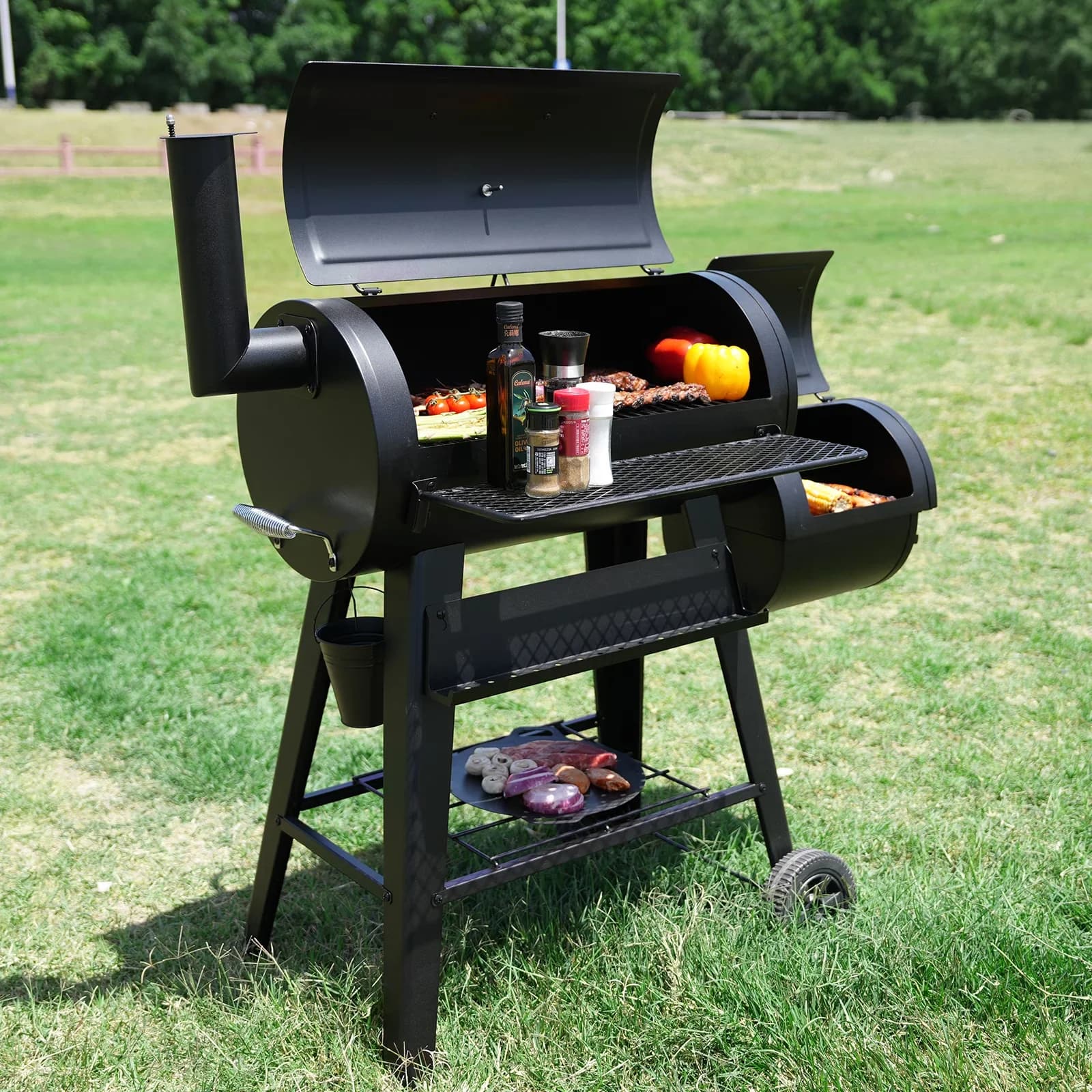 Combo Grill Durable with Storage Rack, Charcoal Basket, Warming Rack - Steel Model DCD0BA