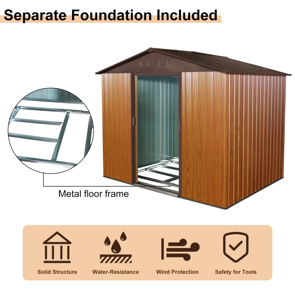 Stylish Shed with Uv Resistant, Rust Resistant, 8ft x 6ft All-Steel Storage - Brown Iron Model DC2591