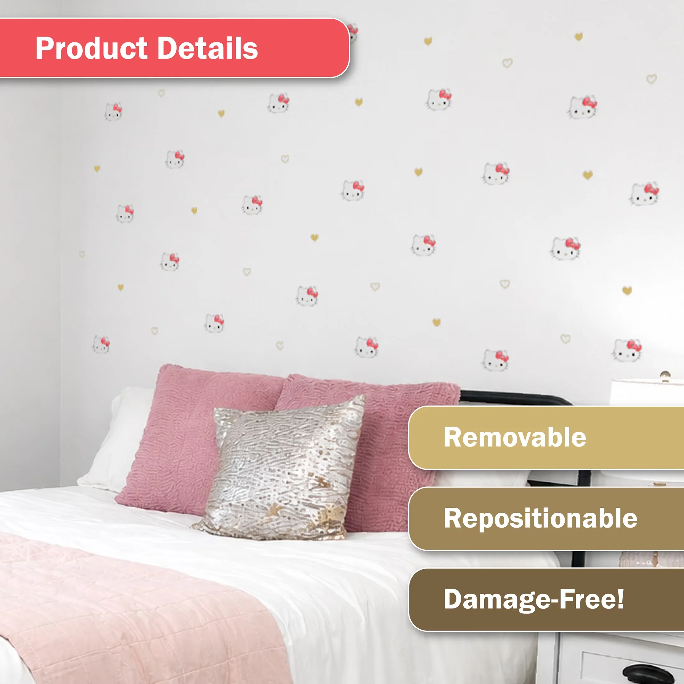 Classic Wallpaper Wall Decals Wall Covering - Pink Vinyl Hello - Traditional Style Model 0FEEB0