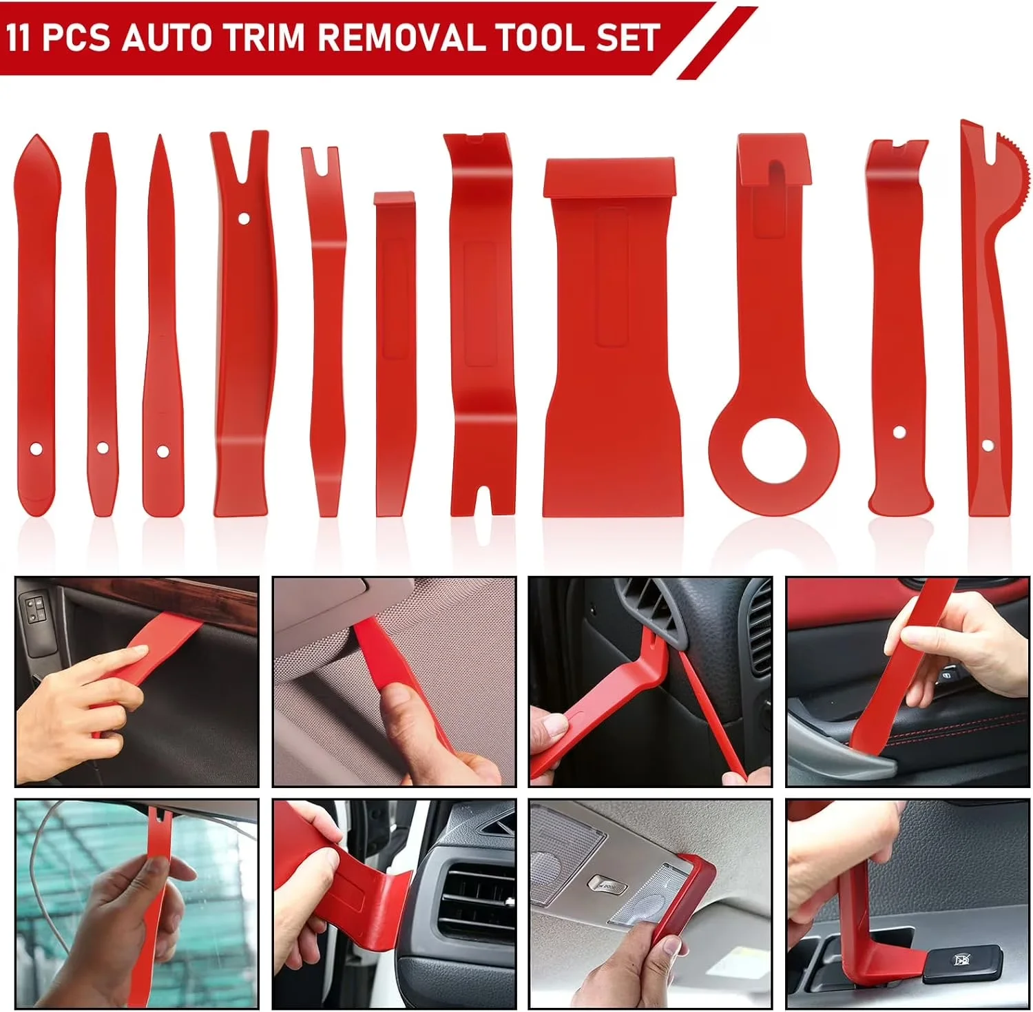 Classic Hand Tool Set with Handheld, 19Pcs Trim Removal, Auto Clip Pliers Fastener Remover - Red Model EF3F7D