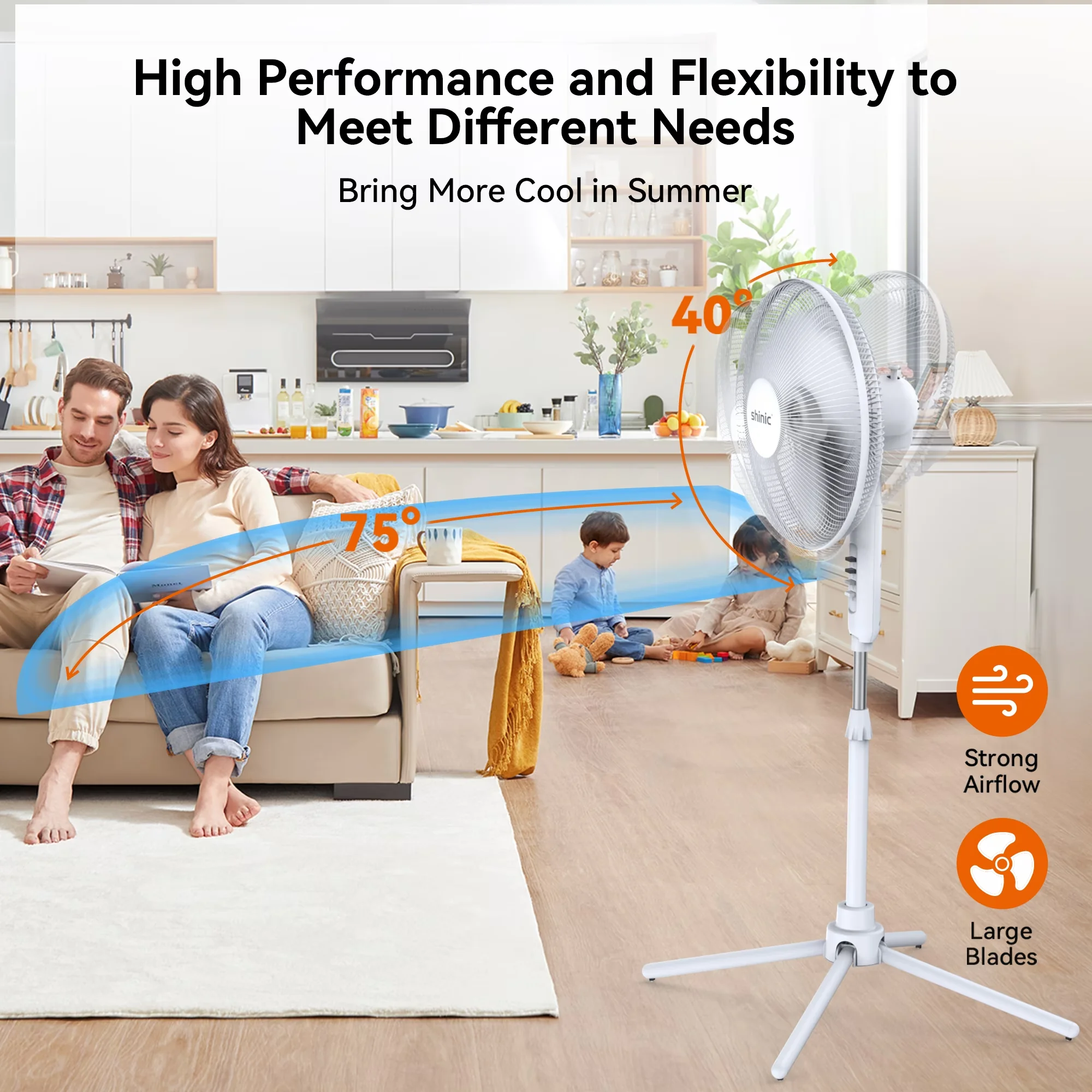 Efficient Fans In Cooling with Oscillating, 16" 3-Speed Oscillating Pedestal Fan, White - Plastic Model AC7543
