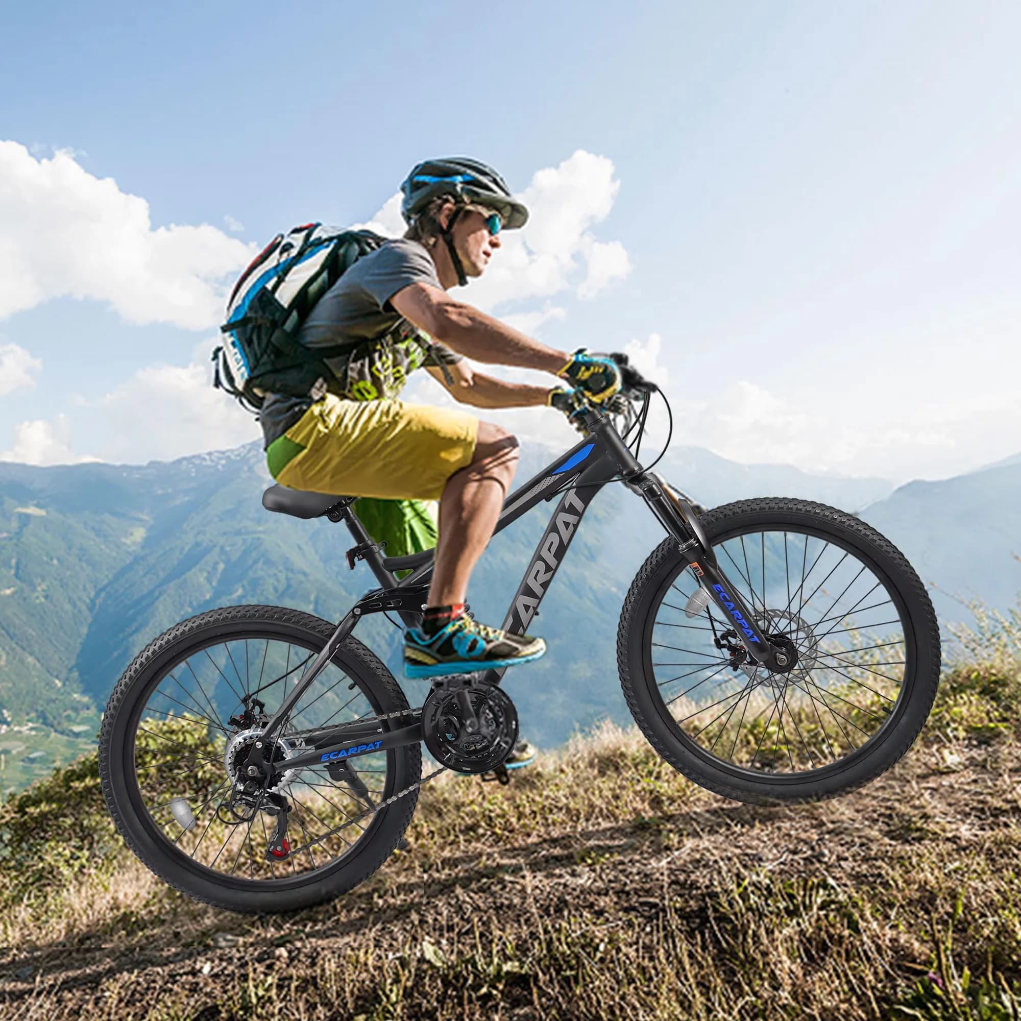 Mountain Bike Reliable with Adjustable Speed, Dual Full Suspension, Have a good day! - Blue Model 0EC835