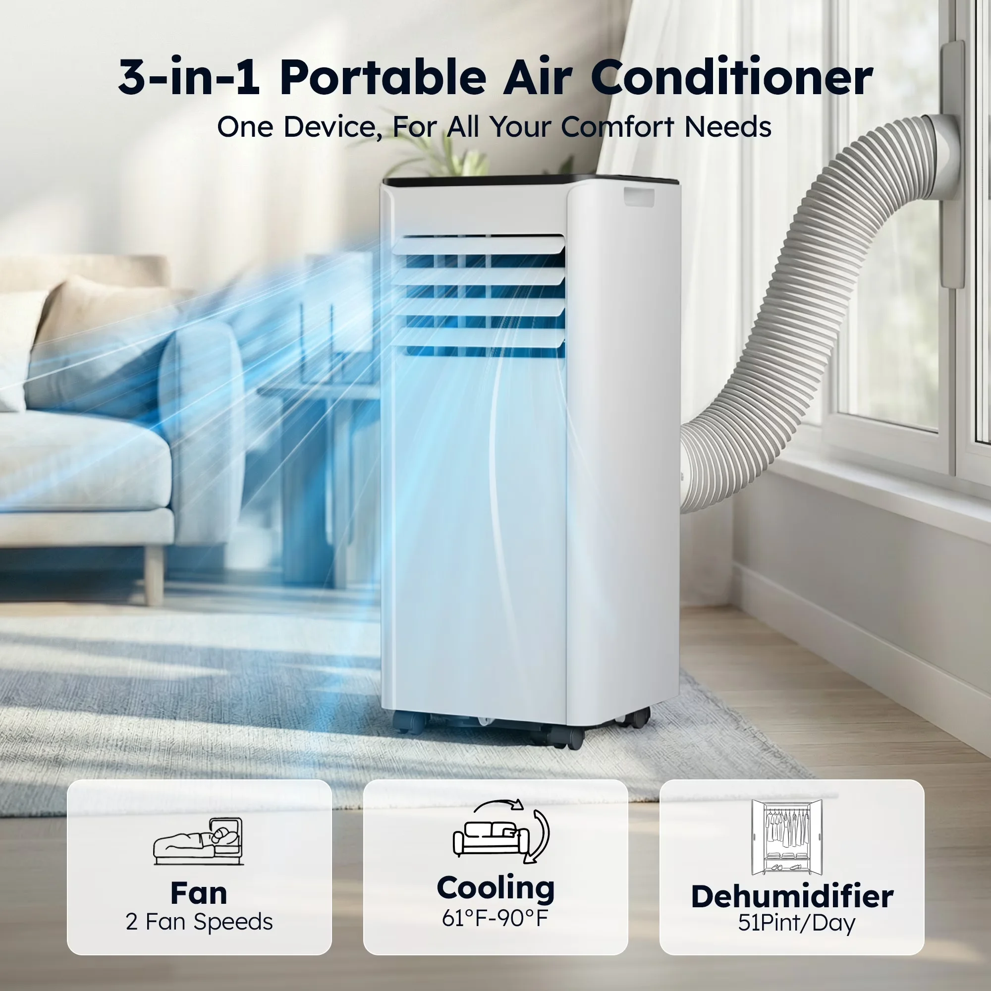 Premium Air Conditioner with 8000 BTU, Remote Controlled, Portable Ac Unit up to 550 Sq - White Model B672CF