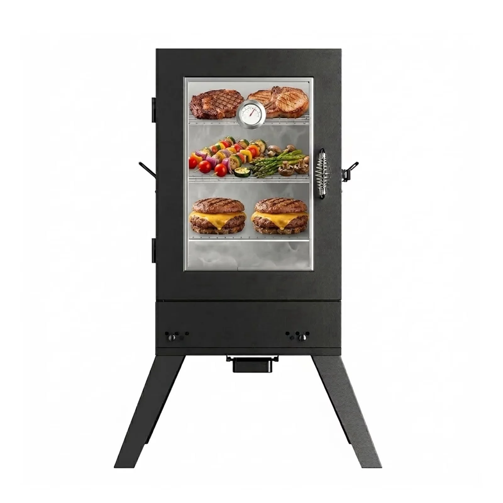 Smoker Efficient with Adjustable Air Vents, Rust Resistant - Steel With 3 Replaceable Hooks Model 07A00B