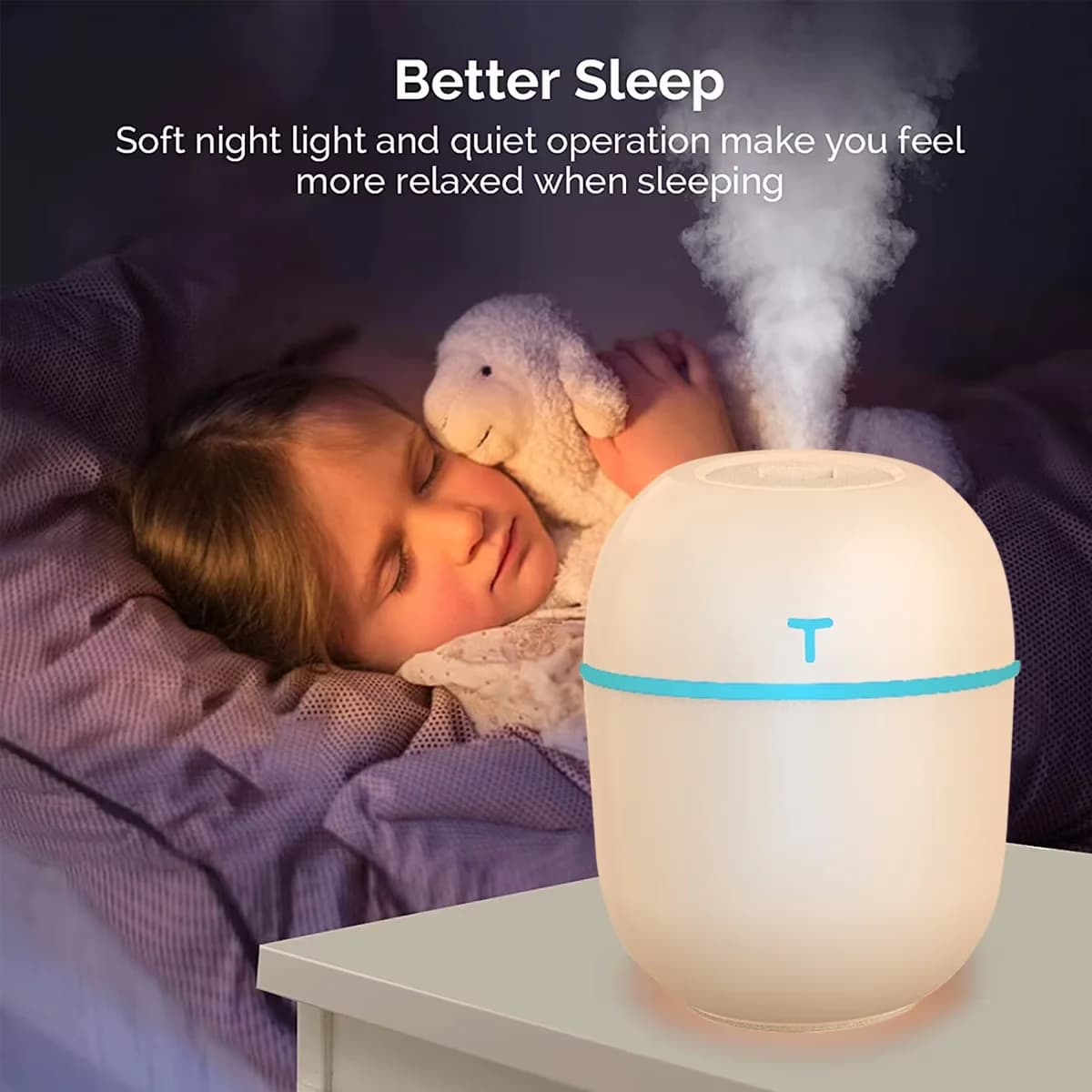 Modern Humidifier with Automatic Shut-Off, USB Personal Desktop, Colorful Cool Mini - White Model D999DB