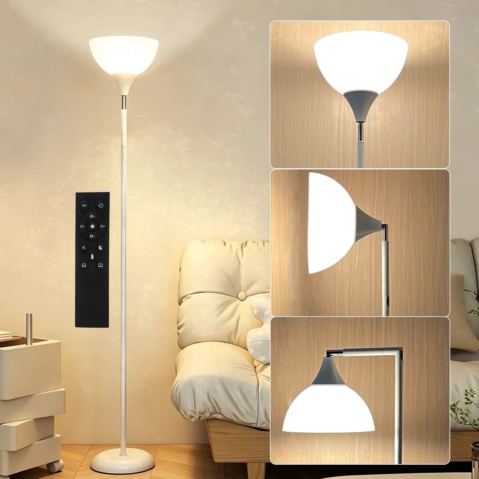 Premium Floor Lamp with LED, Dimmable, LED buld - White Metal Deco for Daily Use Model E4B0E8