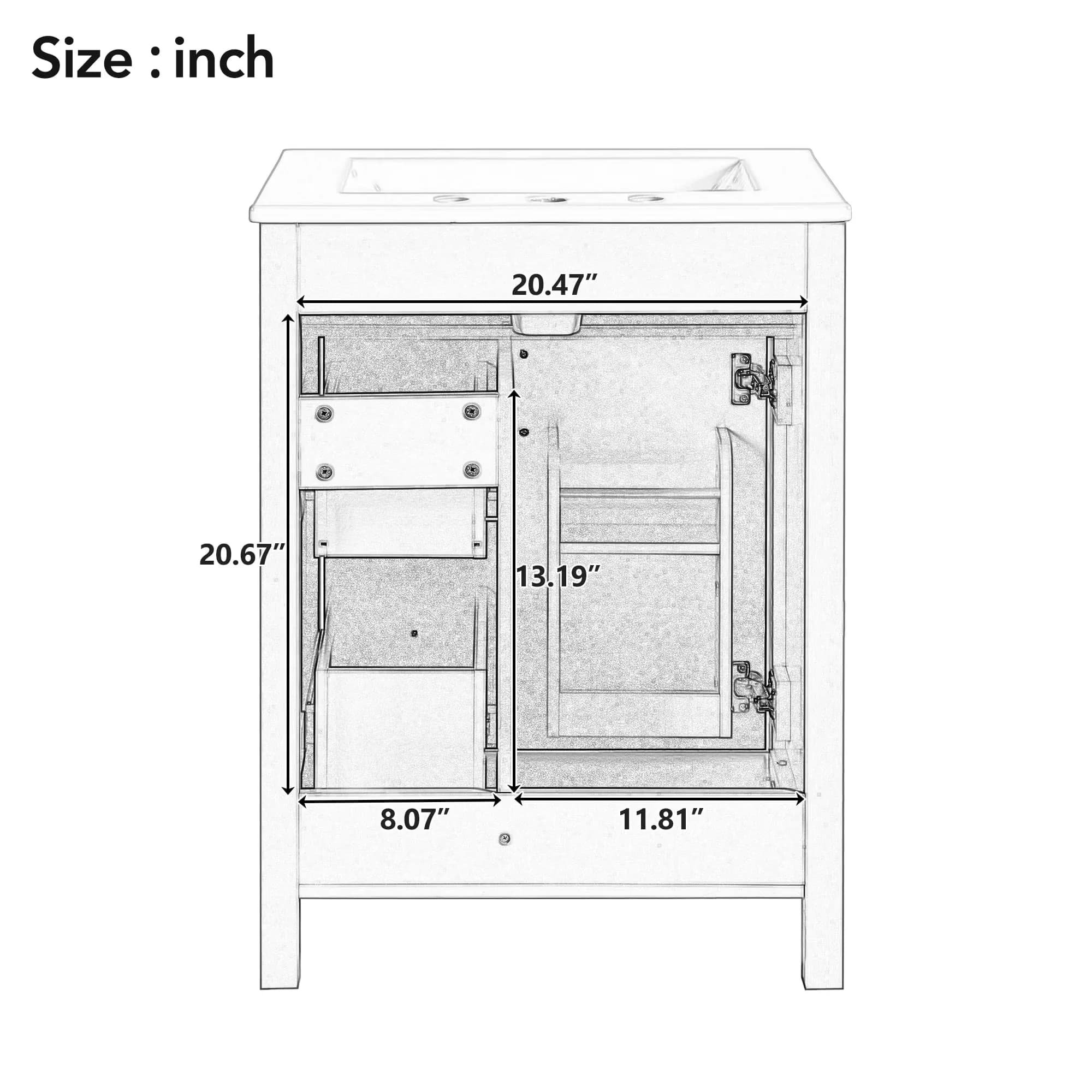 Bathroom Renovation Essential with 24" Small Vanity Sink Combo, Shelf and Soft Close Door - Model B237DD