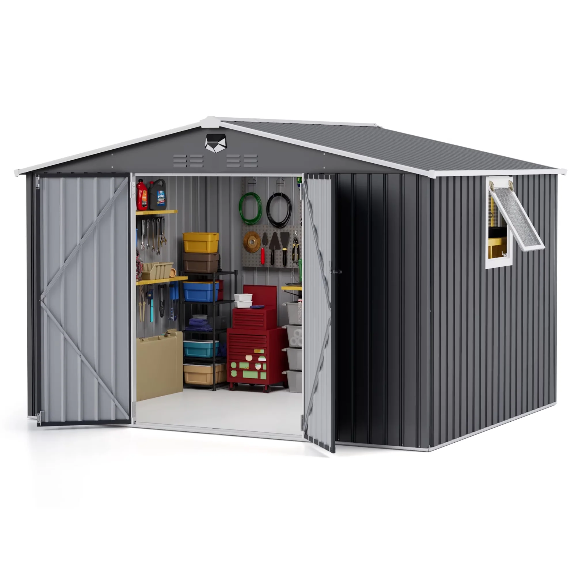 Shed Classic with Uv Resistant, Water-Resistant, 10 ft. W x 8 ft. D Metal Storage Tool - White Metal Model 6D66DF
