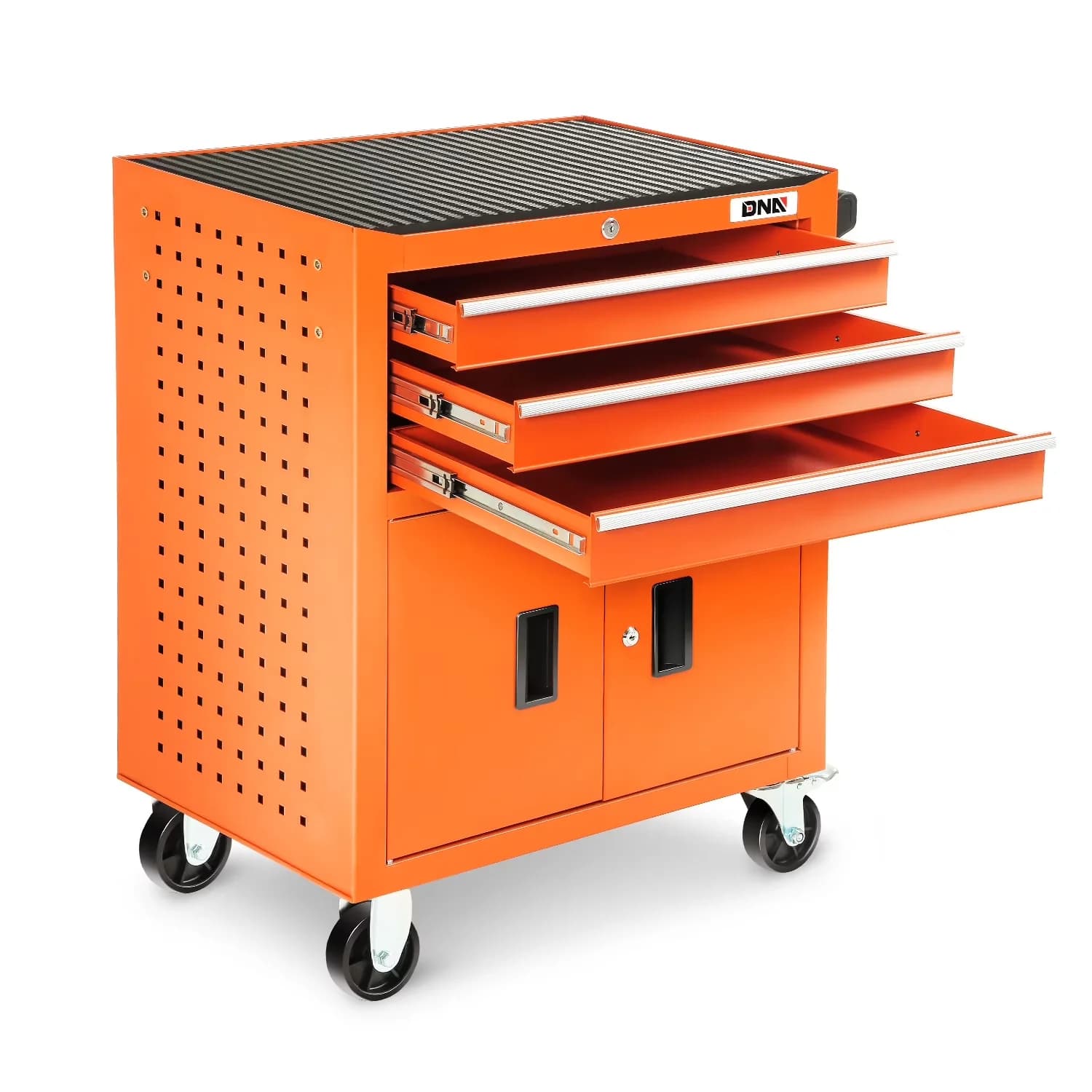 Quality Toolstorage with Swivel Casters, Lockable - Stainless Steel Orange Model 59D707