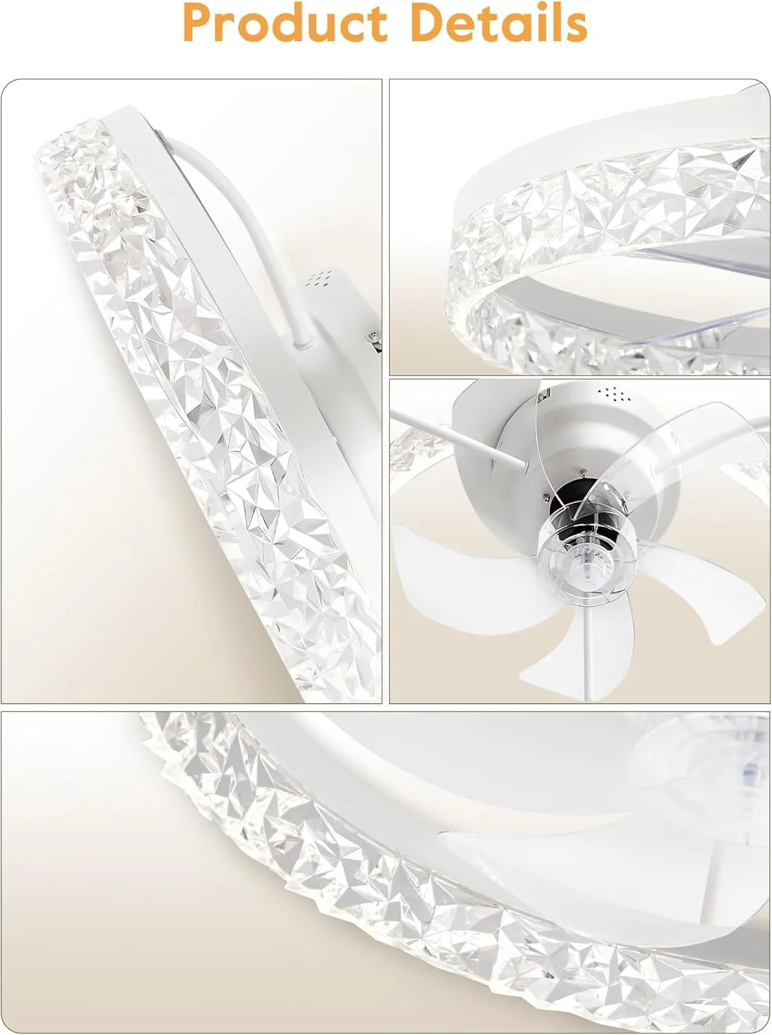 Efficient Ceiling Fan with LED, Flush Mount, 20" Smart - 3000K-6500K for Everyday Use Model E5B4FC