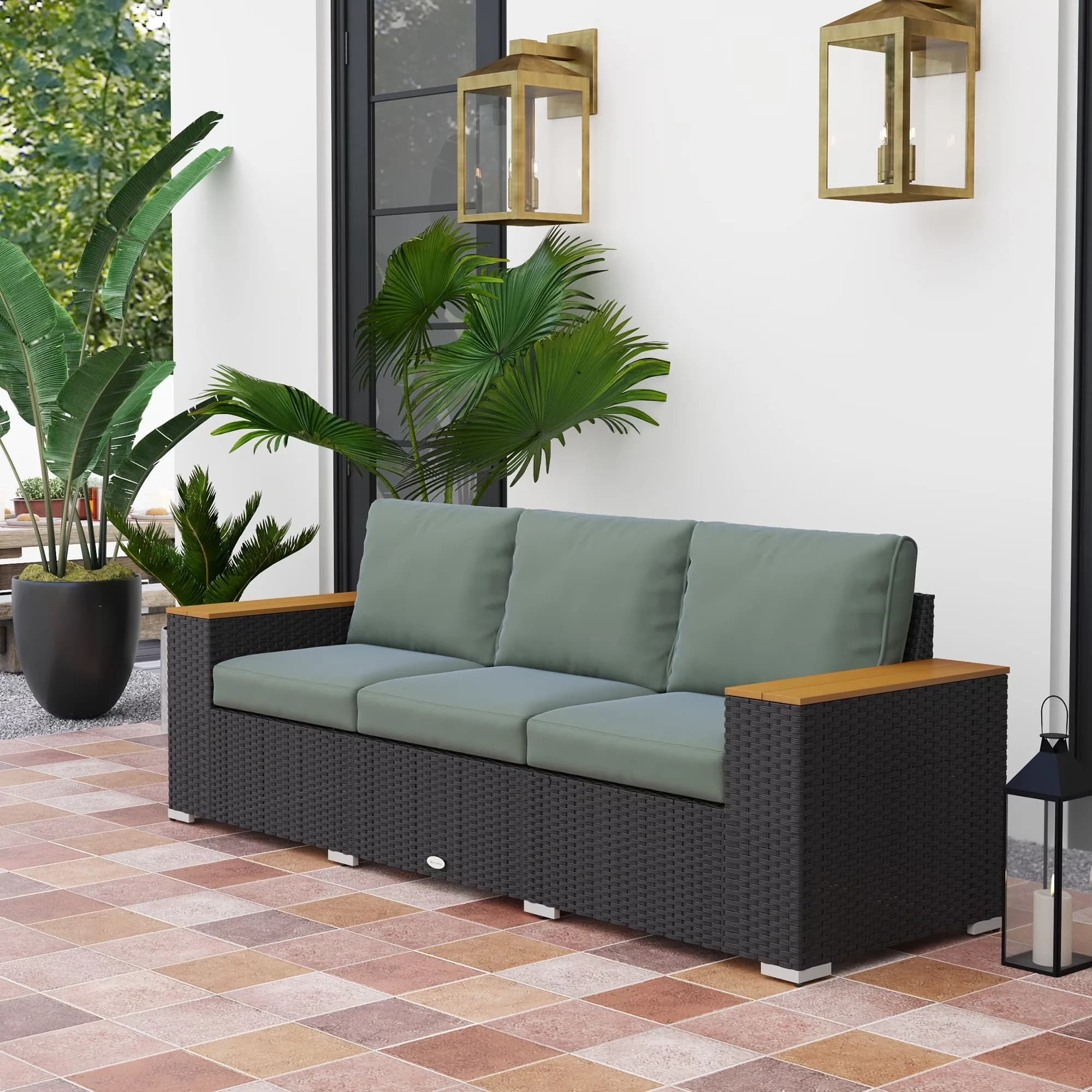 Premium Outdoor Sofas Sectional with Weather-Resistant, Modern, Thick Cushioned 3-Seater Sofa - Gray Galvanized Steel, Pe Rattan,... Model 73D04A