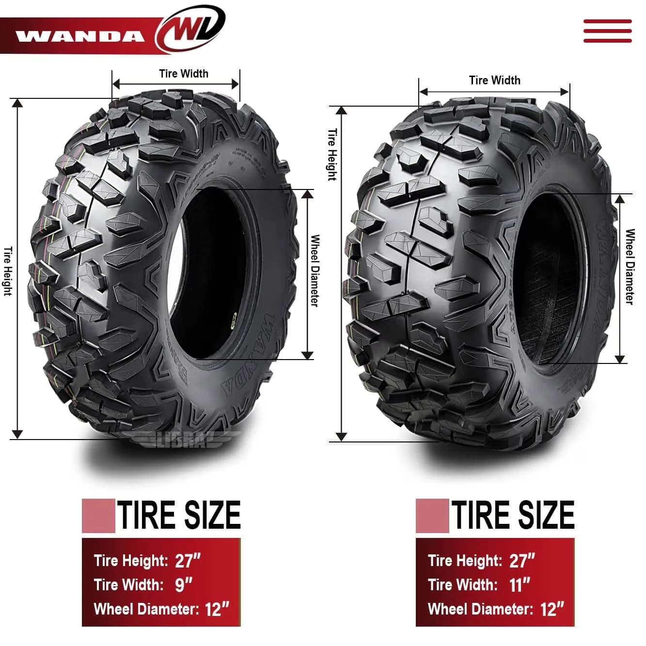 Reliable Atv Tire with Replacement, Puncture Resistant, Tire Size: 27x9-12 - Model 41DCFA