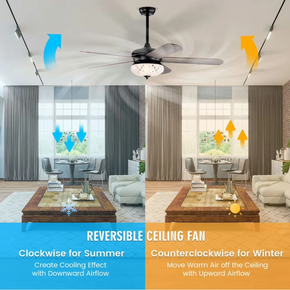 Versatile Ceiling Fan with Remote Controlled, 52 Inches, Remote Control-Oak - Gray Model 49B862