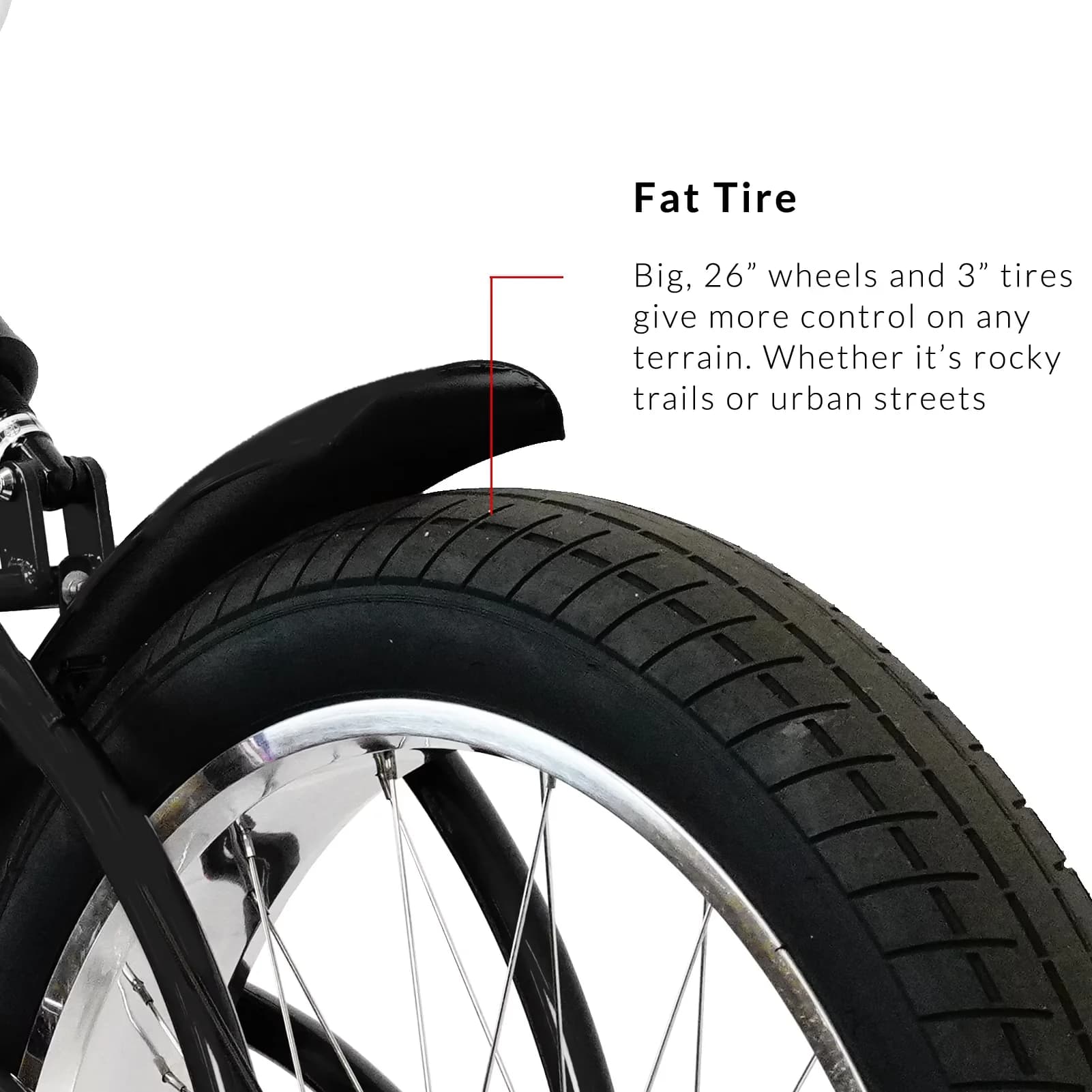 Cruiser Bike Quality with Lightweight, Adjustable Seat Height, 26*3.0 Fat Tire - Black Model 0FAC33