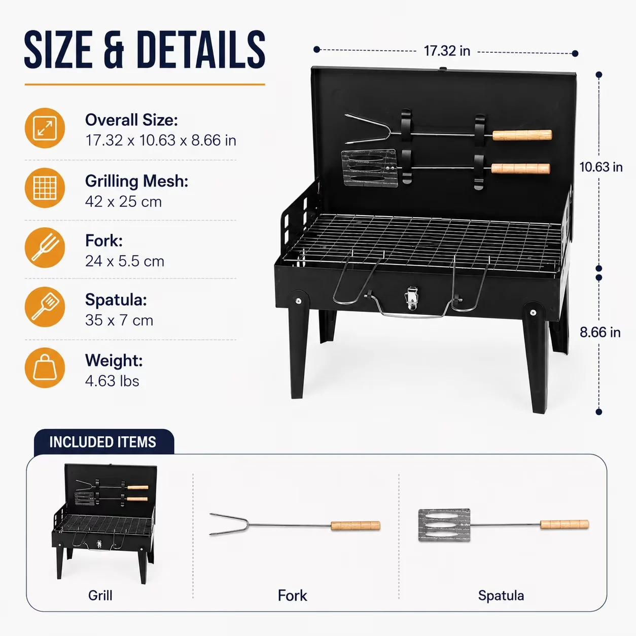 Essential Flat Top Grill with Portable, Portable Square Charcoal - Iron Black Model 33035E