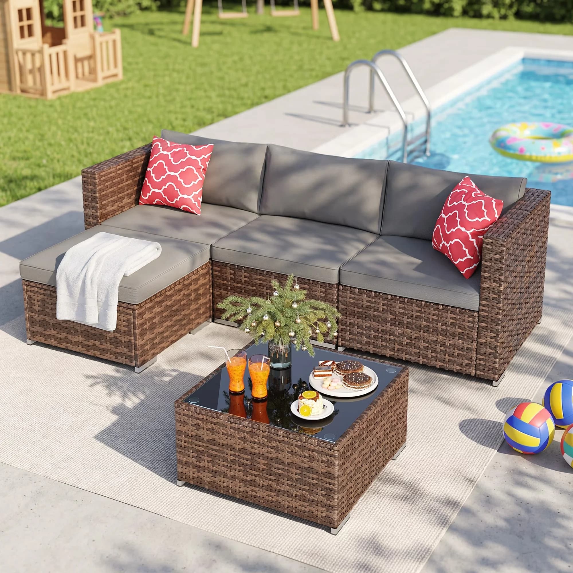 Versatile Patio Conversation Set with Weatherproof, Furniture, Gray - Gray Wicker, Metal, Glass, Foam Model 3E561F