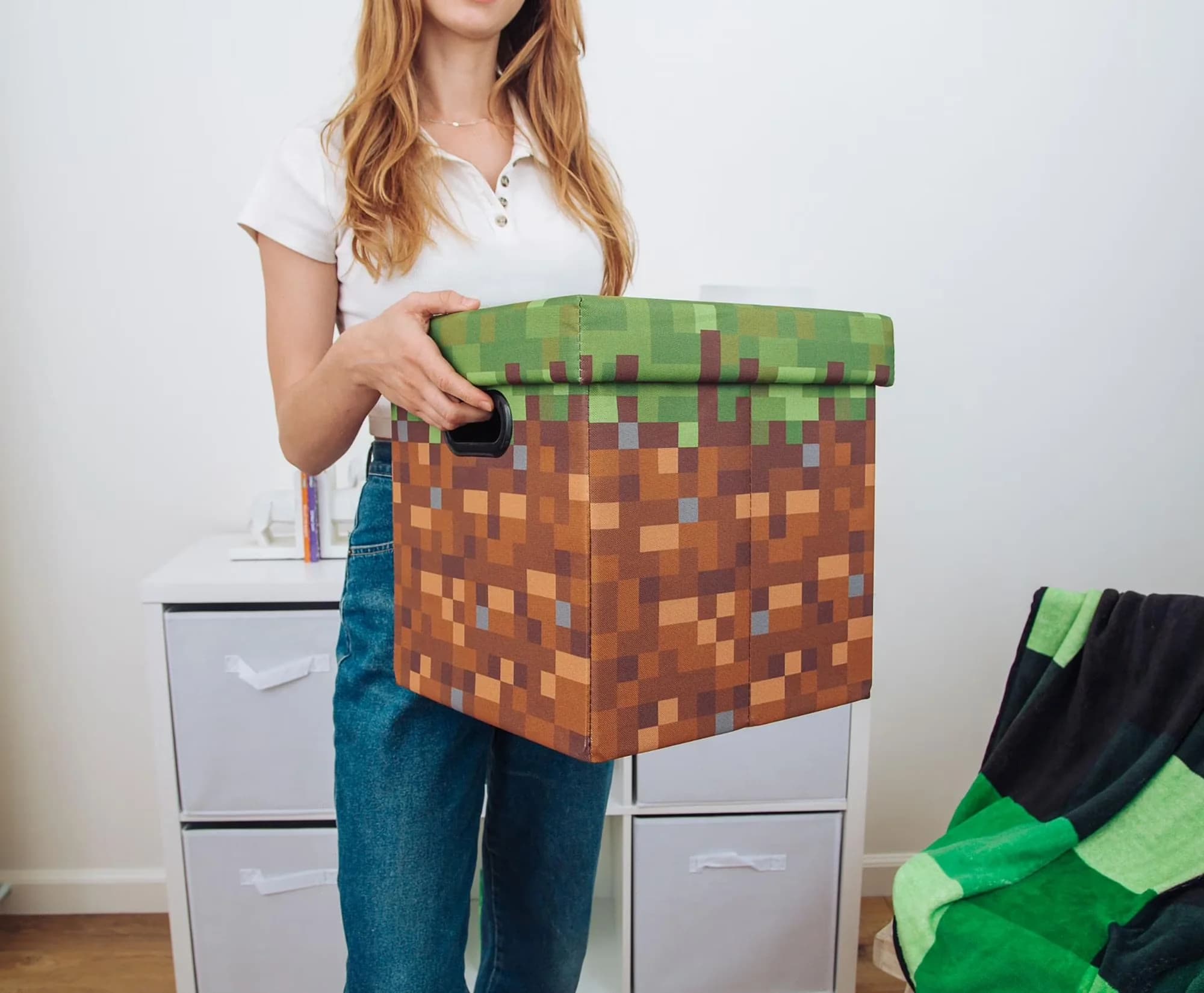 Professional Garage Storage Supply with Stackable, Grassy Block Fabric Bin Cube Organizer, Lid | 13 Inches - Brown Canvas Model 5BDAFC