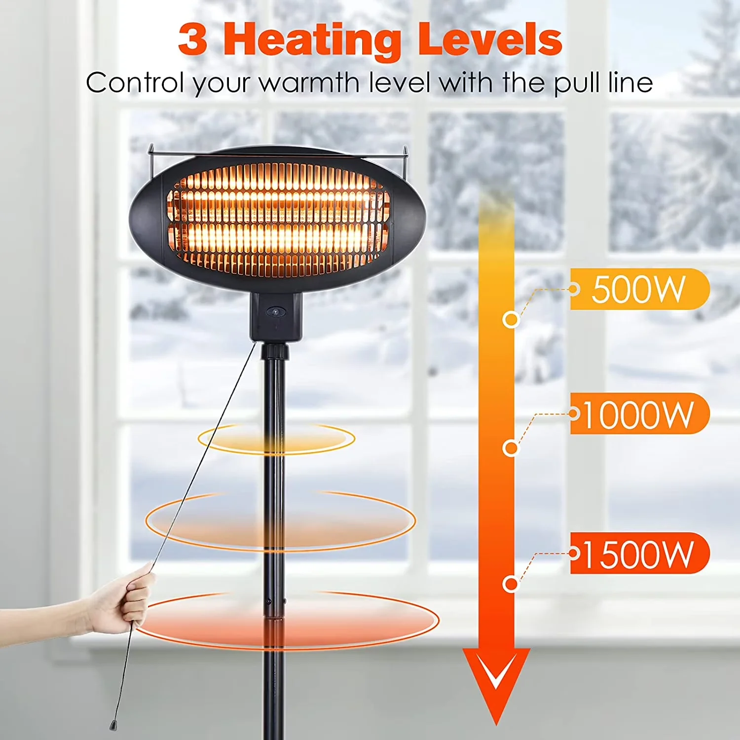 Outdoor Heating Versatile with 1500W, Adjustable Height, Package included: - Black Model 763E3B