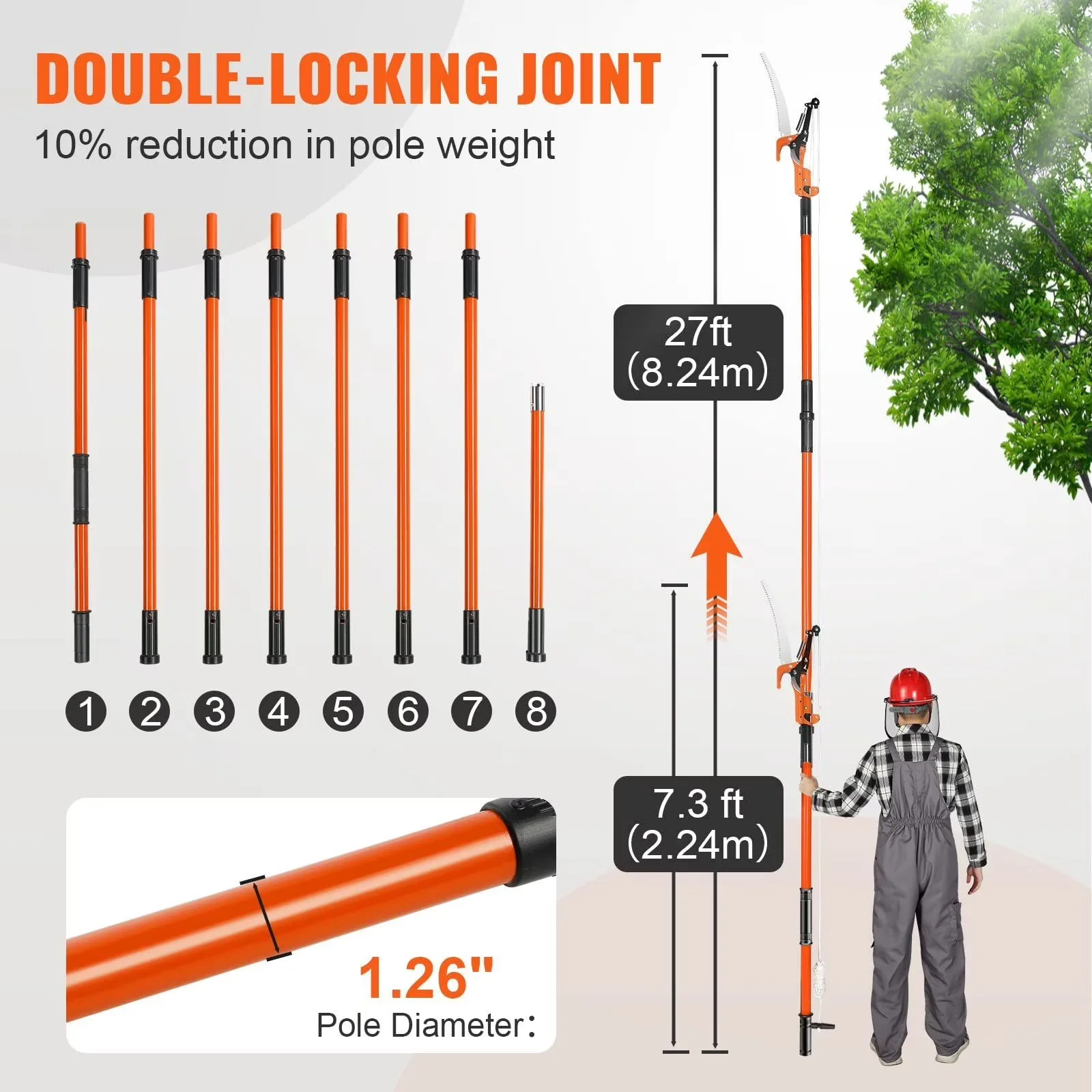 Sleek Pole Saw with Chain Catcher, Anti-Vibration, Bumper Spikes - 27 ft Model 98A05A