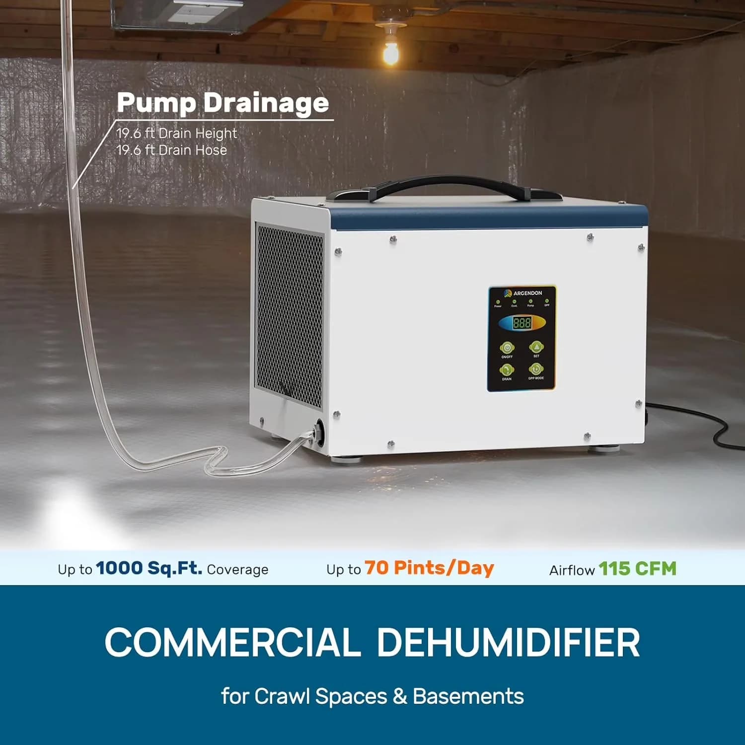Classic Dehumidifier with Built-In Pump, Adjustable Humidistat, Automatic Defrost Control - White Model F45B7C