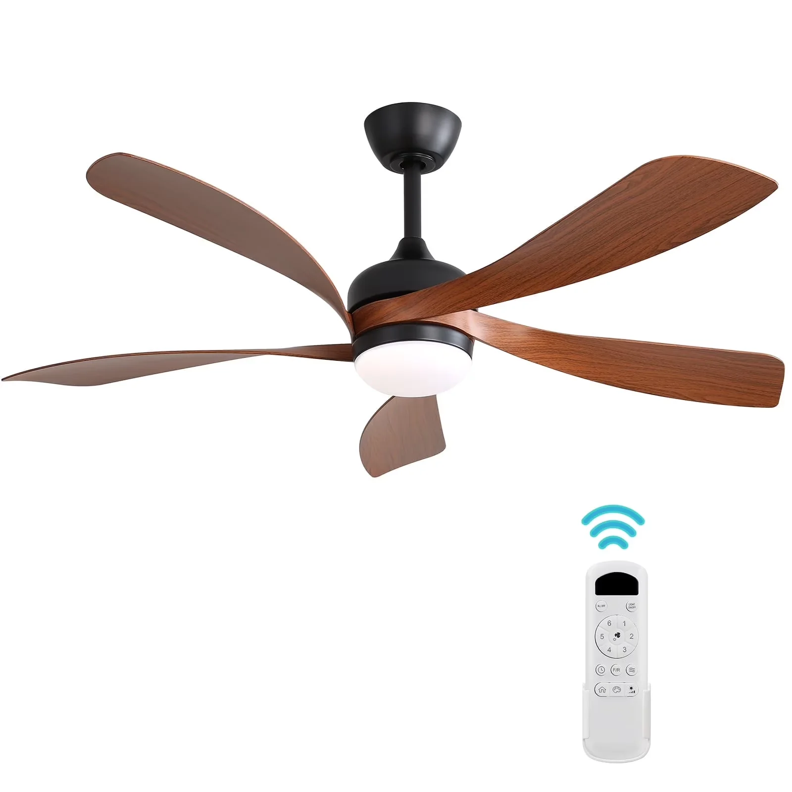 Classic Ceiling Fan with LED, Farmhouse, 52 Inch Black - Black Wood - Low Maintenance Model 67D65A