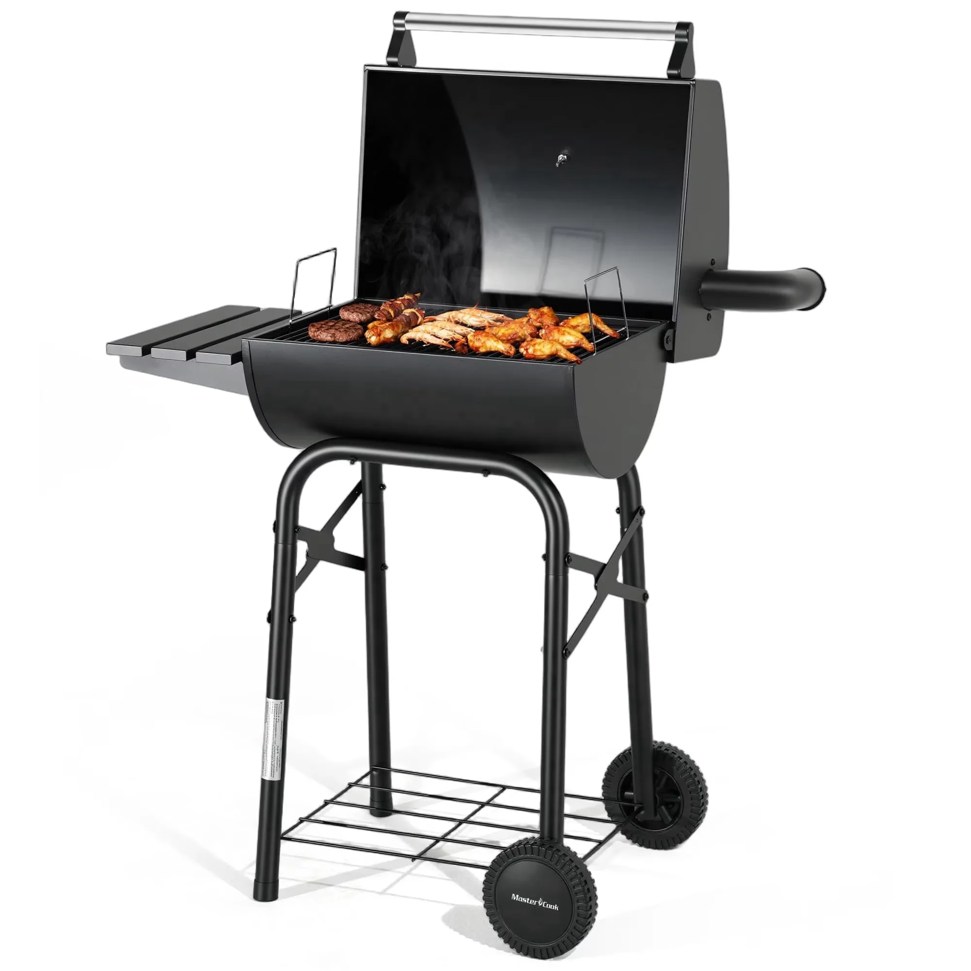 Charcoal Grill Sleek with Thermometer, Portable, Outdoor 30 Inch Barrel Grills - Black Metal Model 4677C8
