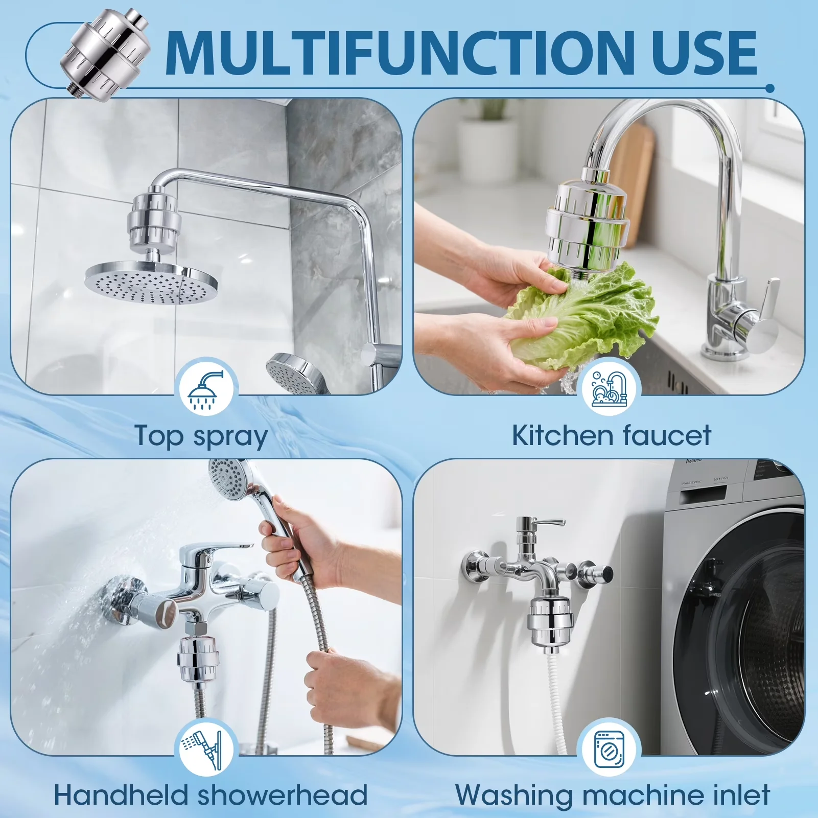 Essential Shower Head with Detachable, 2 Filter Cartridge - Stainless Steel Silver Model B626B7